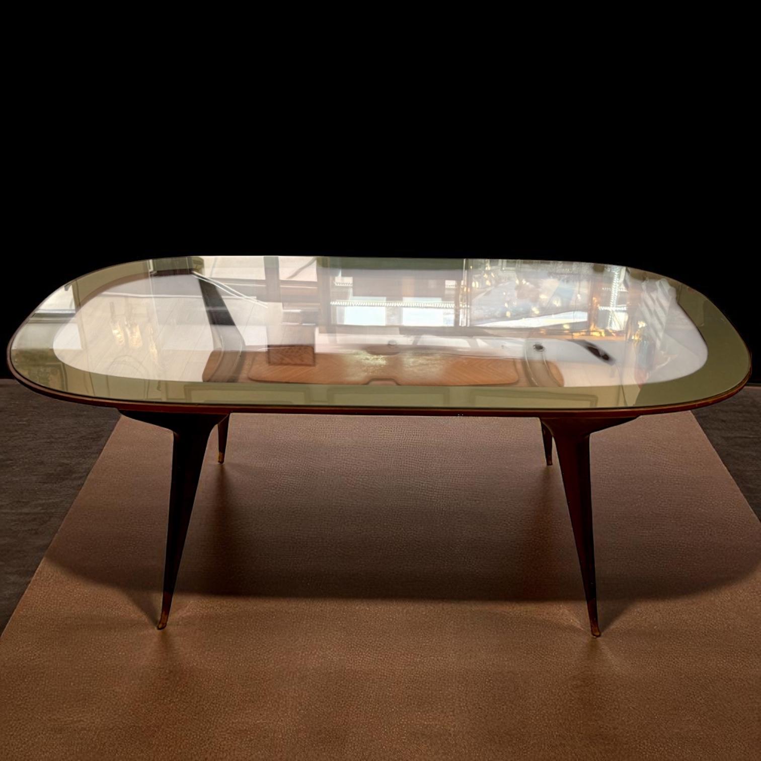Mid-Century Modern Dining Set with Glass-Top Table and Four Chairs by Vittorio Dassi For Sale