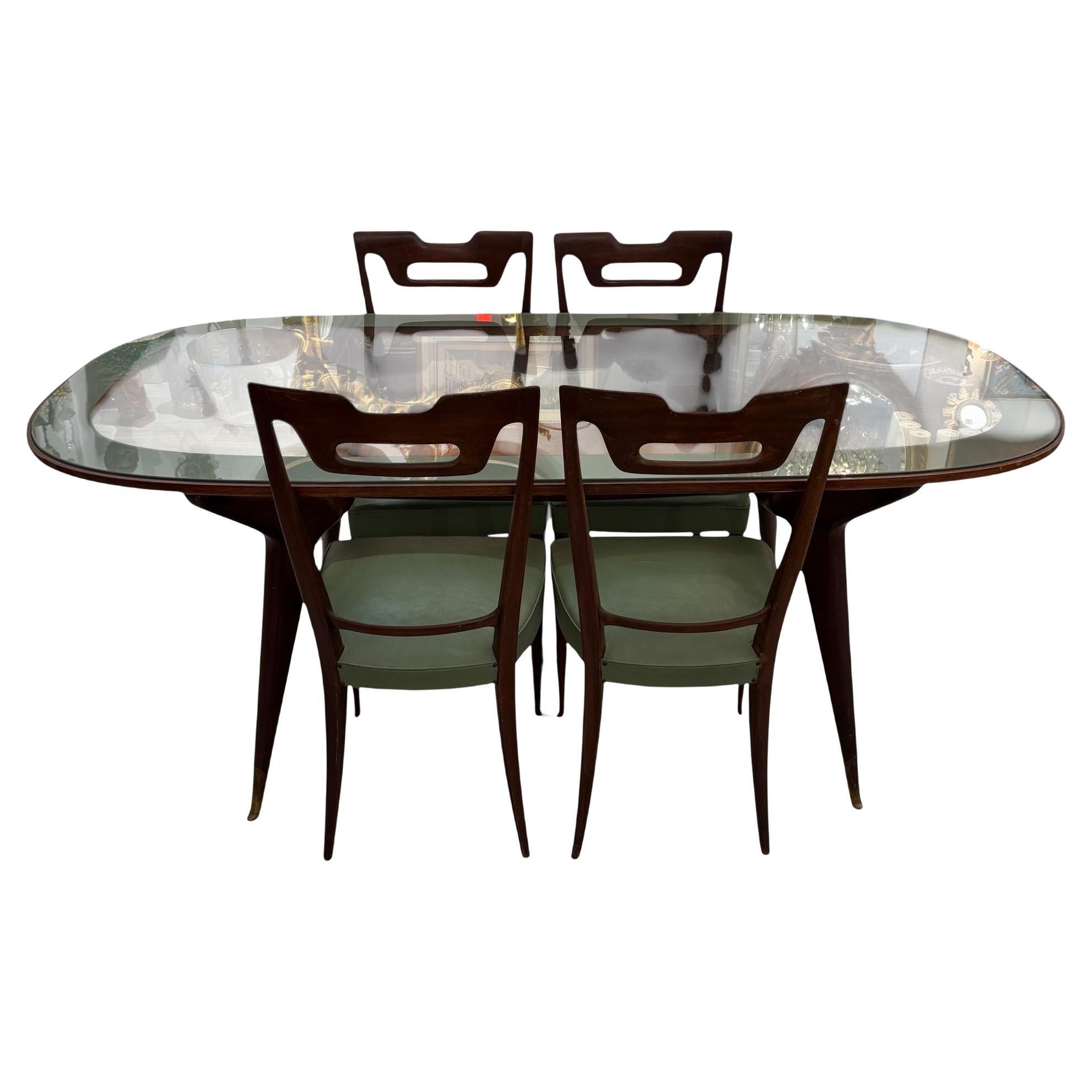 Dining Set with Glass-Top Table and Four Chairs by Vittorio Dassi For Sale