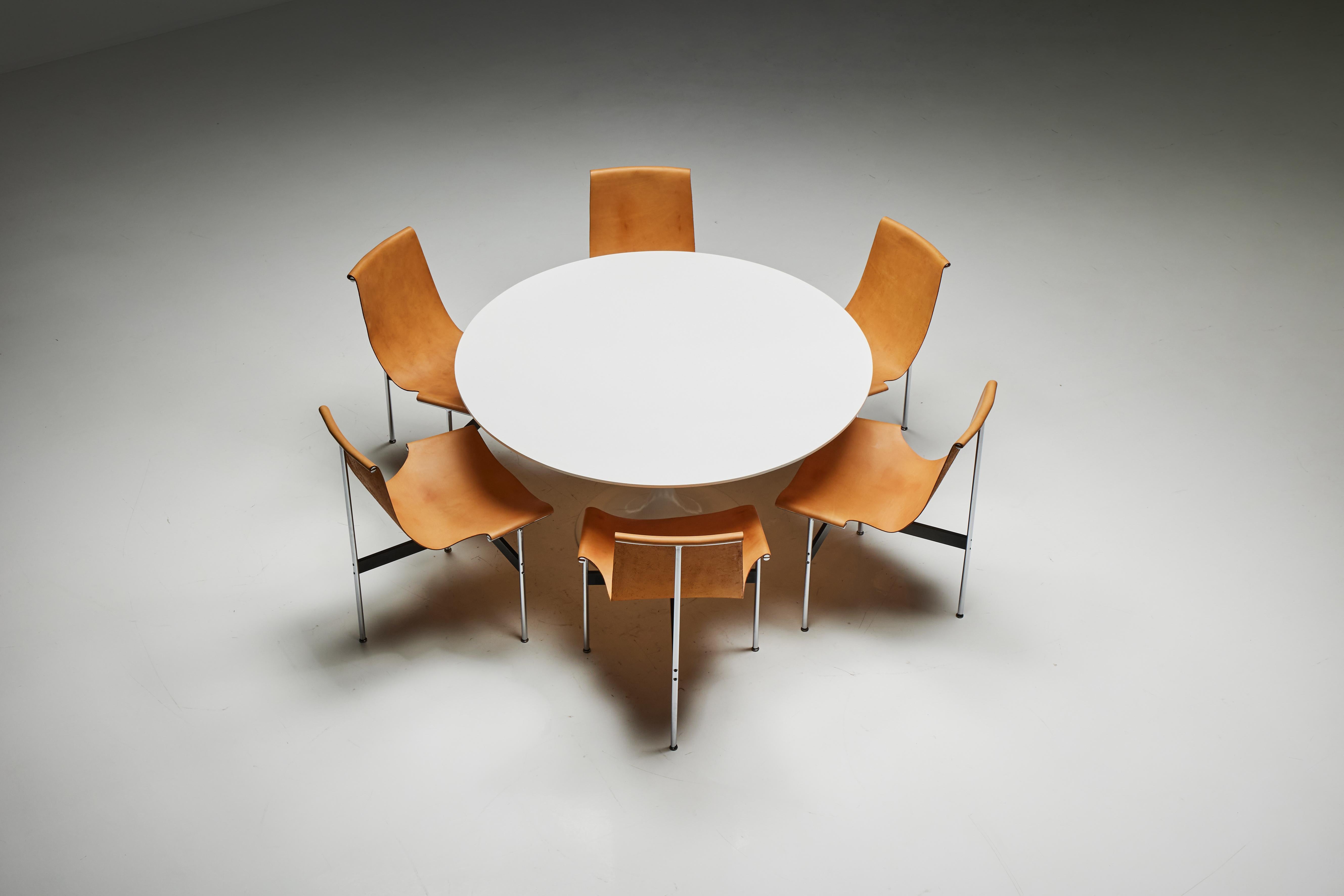 Mid-Century Modern Dining Set with T-Chairs by Katavolos, Kelley & Littell and Tulip Dining Table For Sale