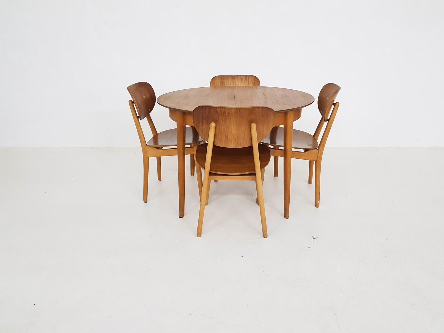 Mid-20th Century Dining Set with Table TB35 and Chair SB11, Cees Braakman for Pastoe, Dutch 1950s