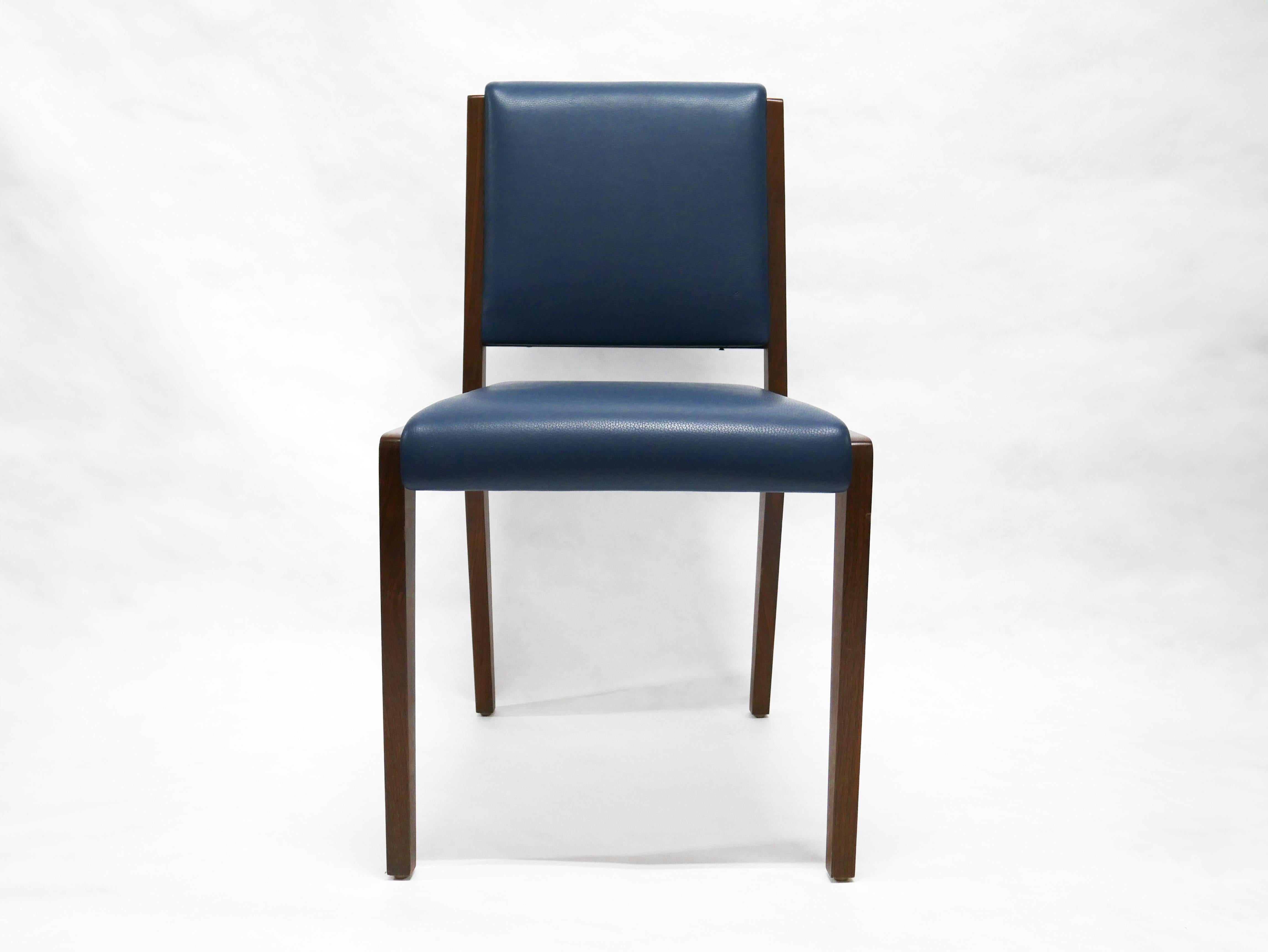 Dining Sidechair with in Blue Leather with Mahogany Wood Frame For Sale 3
