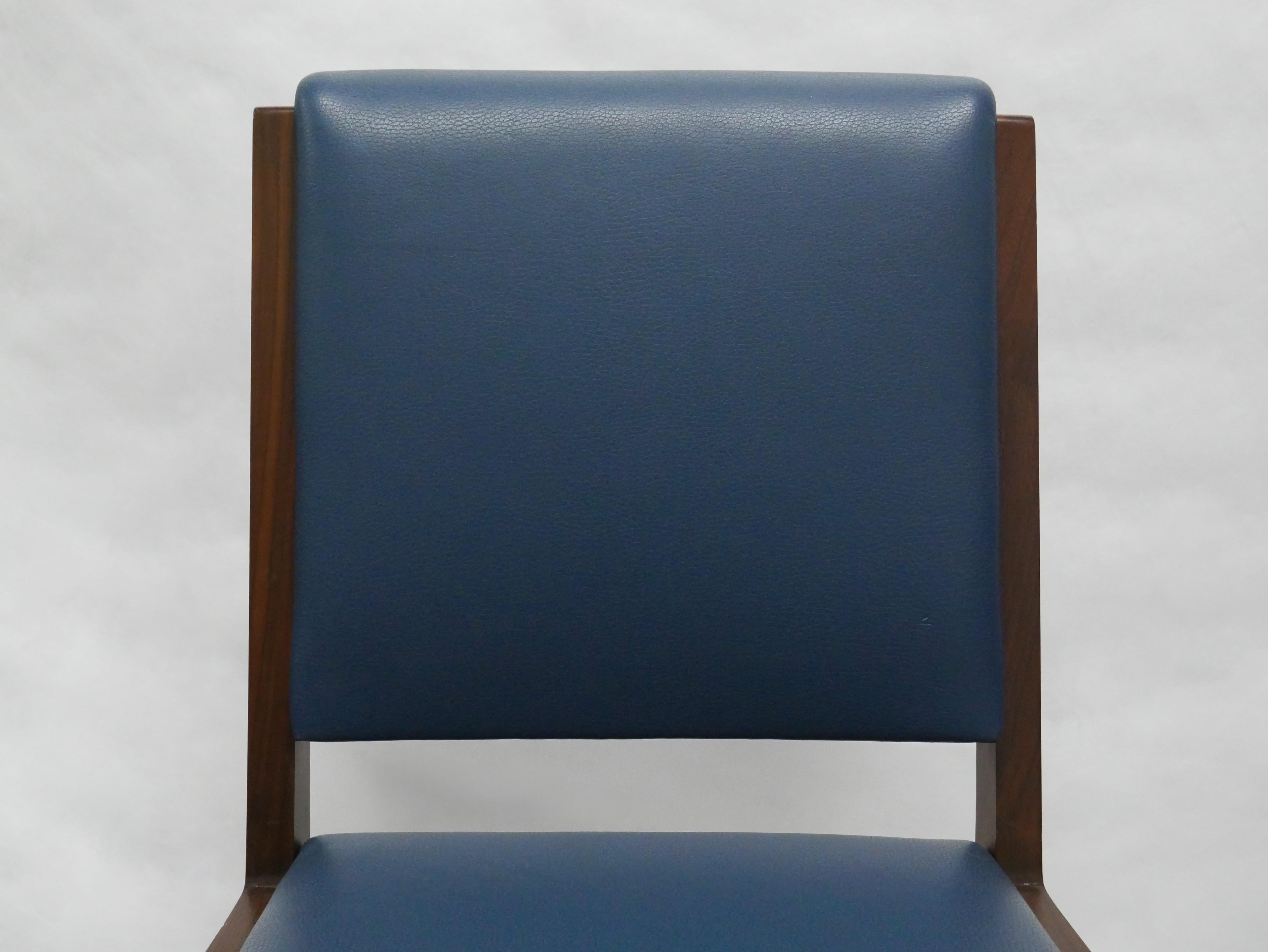 Dining Sidechair with in Blue Leather with Mahogany Wood Frame For Sale 2