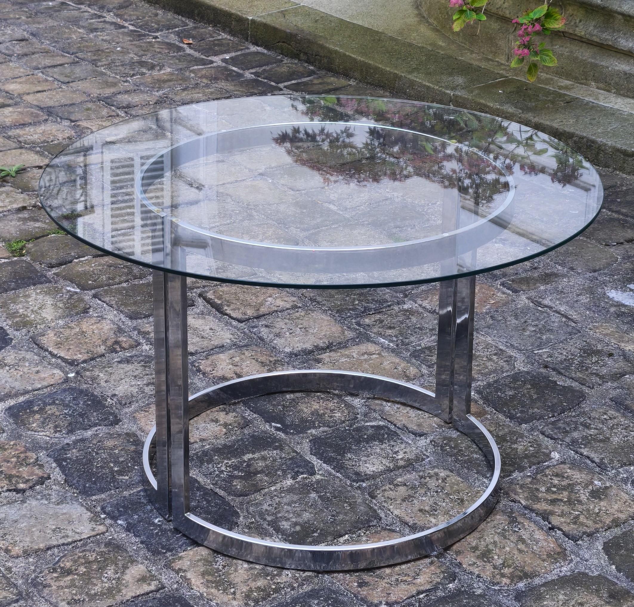 Table de salle à manger des années 1970 en acier chromé et verre, Vittorio Introini, Fratelli Saporiti Bon état - En vente à Paris, FR