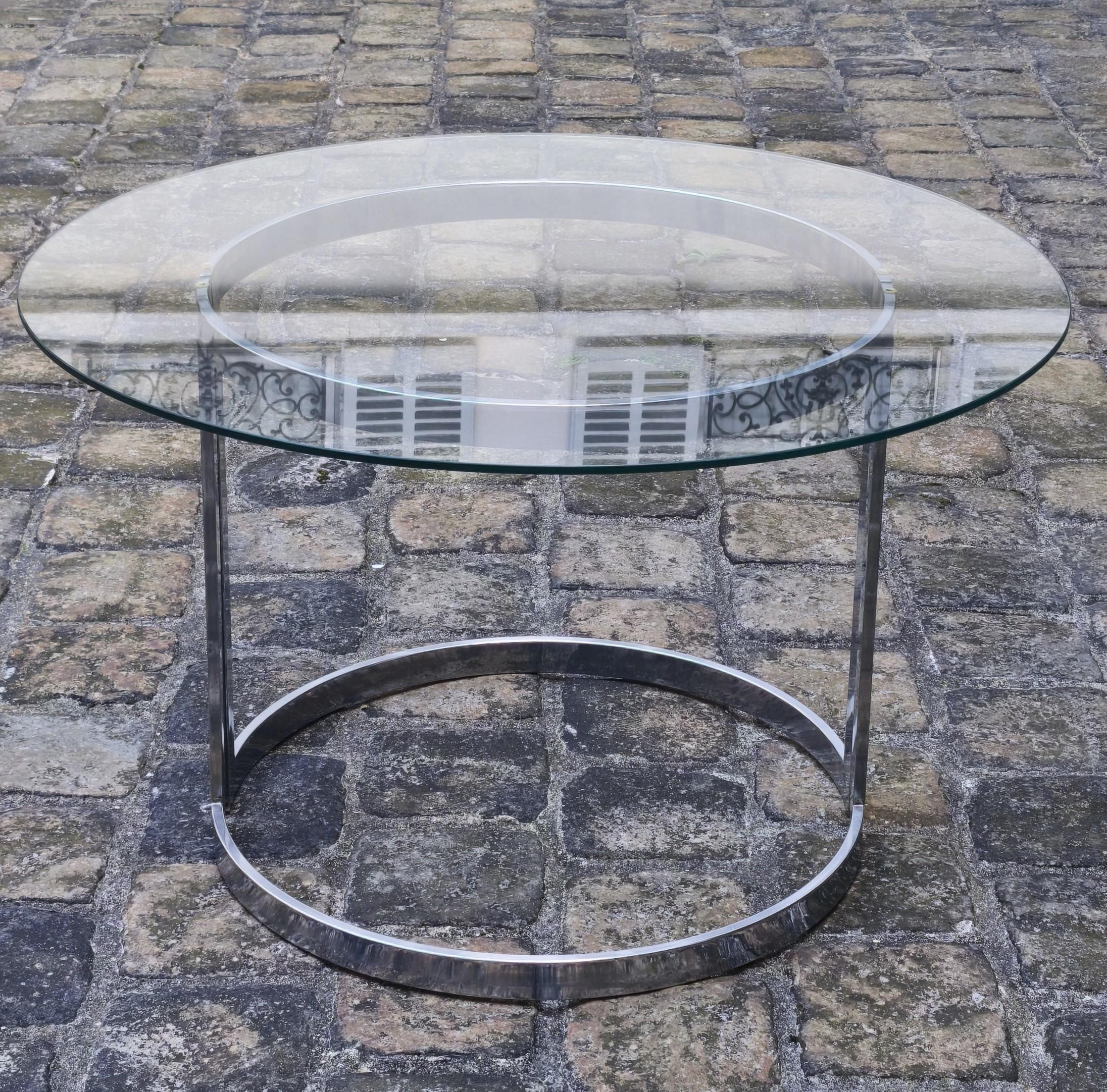 Acier Table de salle à manger des années 1970 en acier chromé et verre, Vittorio Introini, Fratelli Saporiti en vente