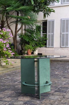 Dining table, 1980s, glass and lacquered steel, Art Deco style, 30s, 80s