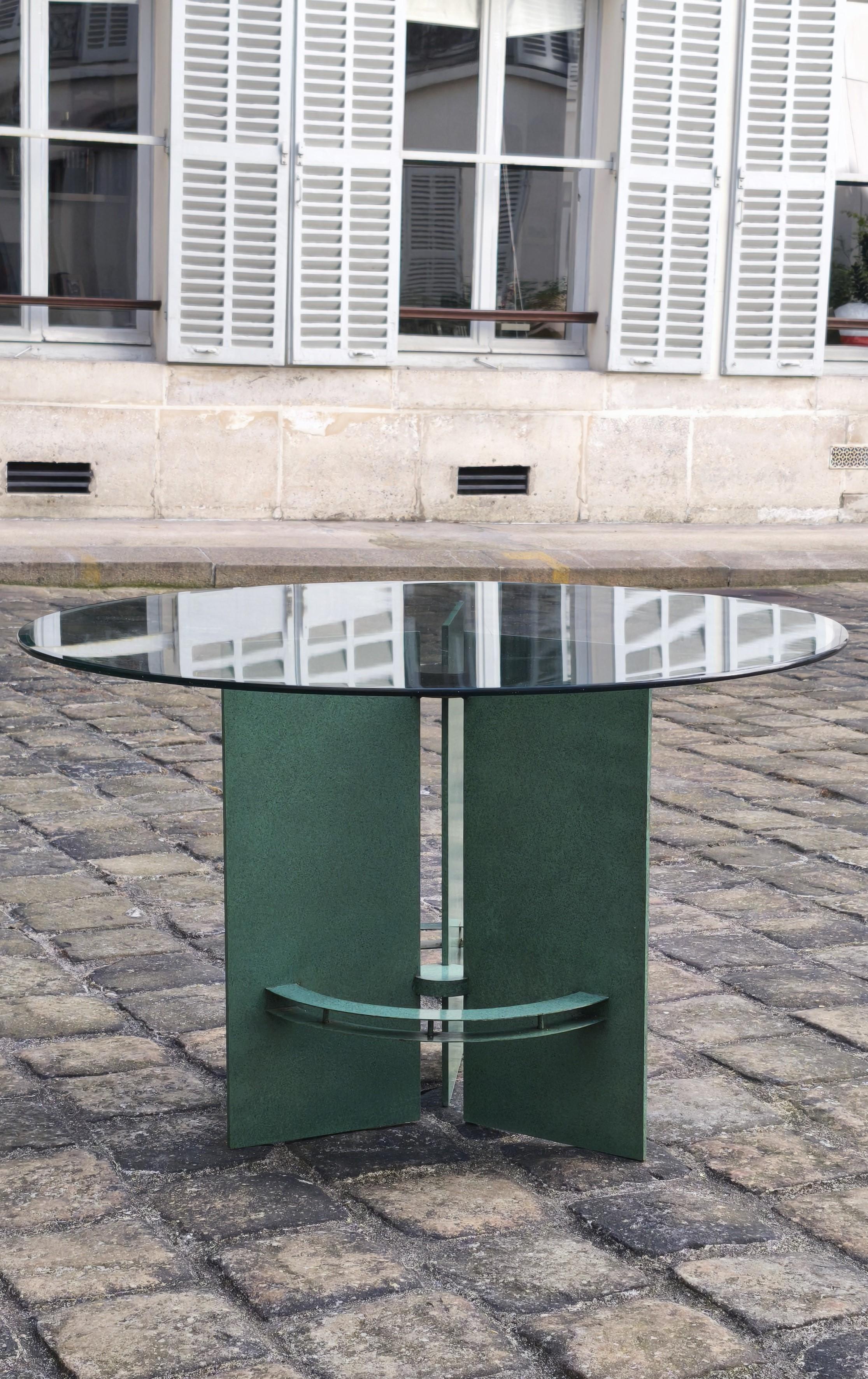 Art Déco Tavolo da pranzo, anni '80, vetro e acciaio laccato, stile Art Deco, anni '30, anni '80 in vendita