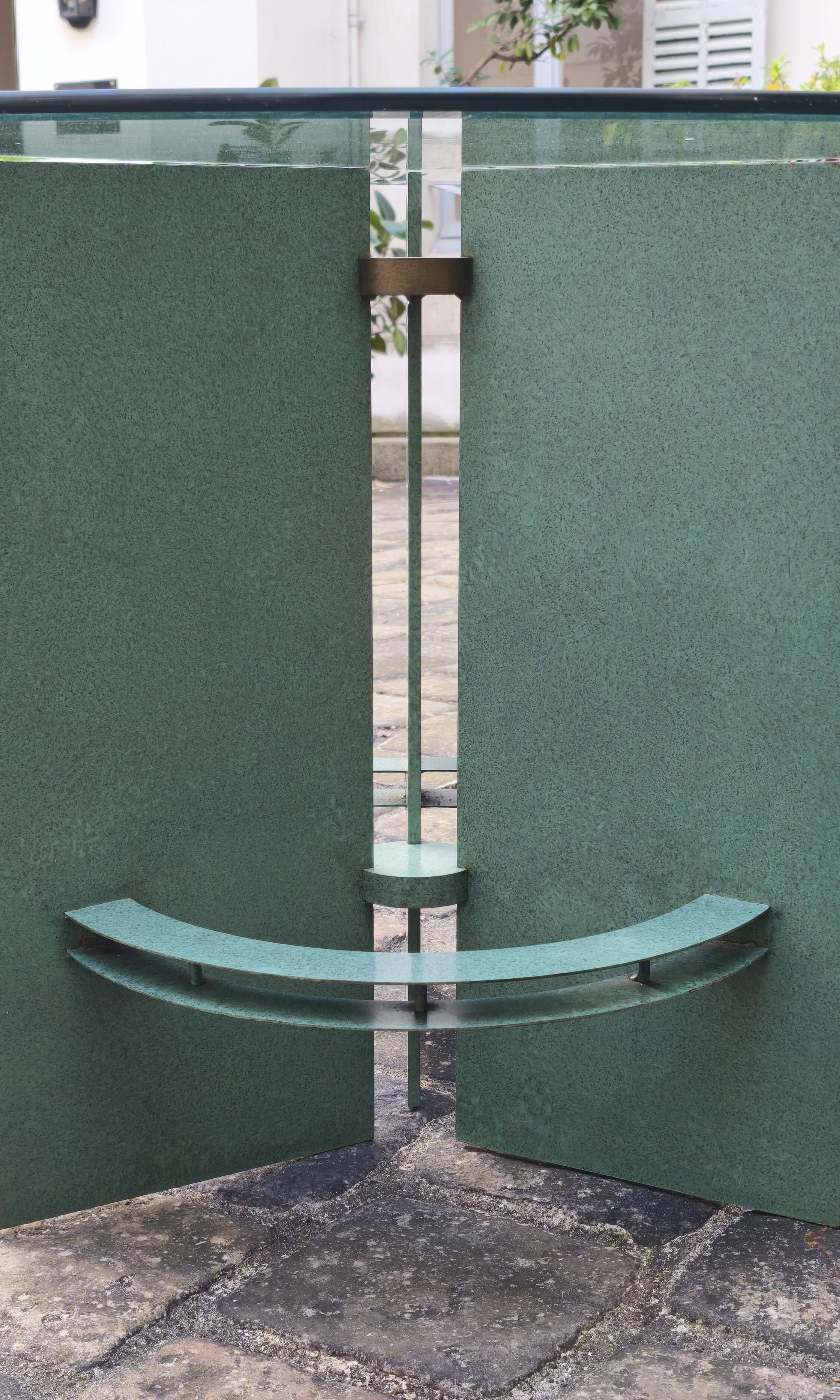 Tavolo da pranzo, anni '80, vetro e acciaio laccato, stile Art Deco, anni '30, anni '80 in vendita 1