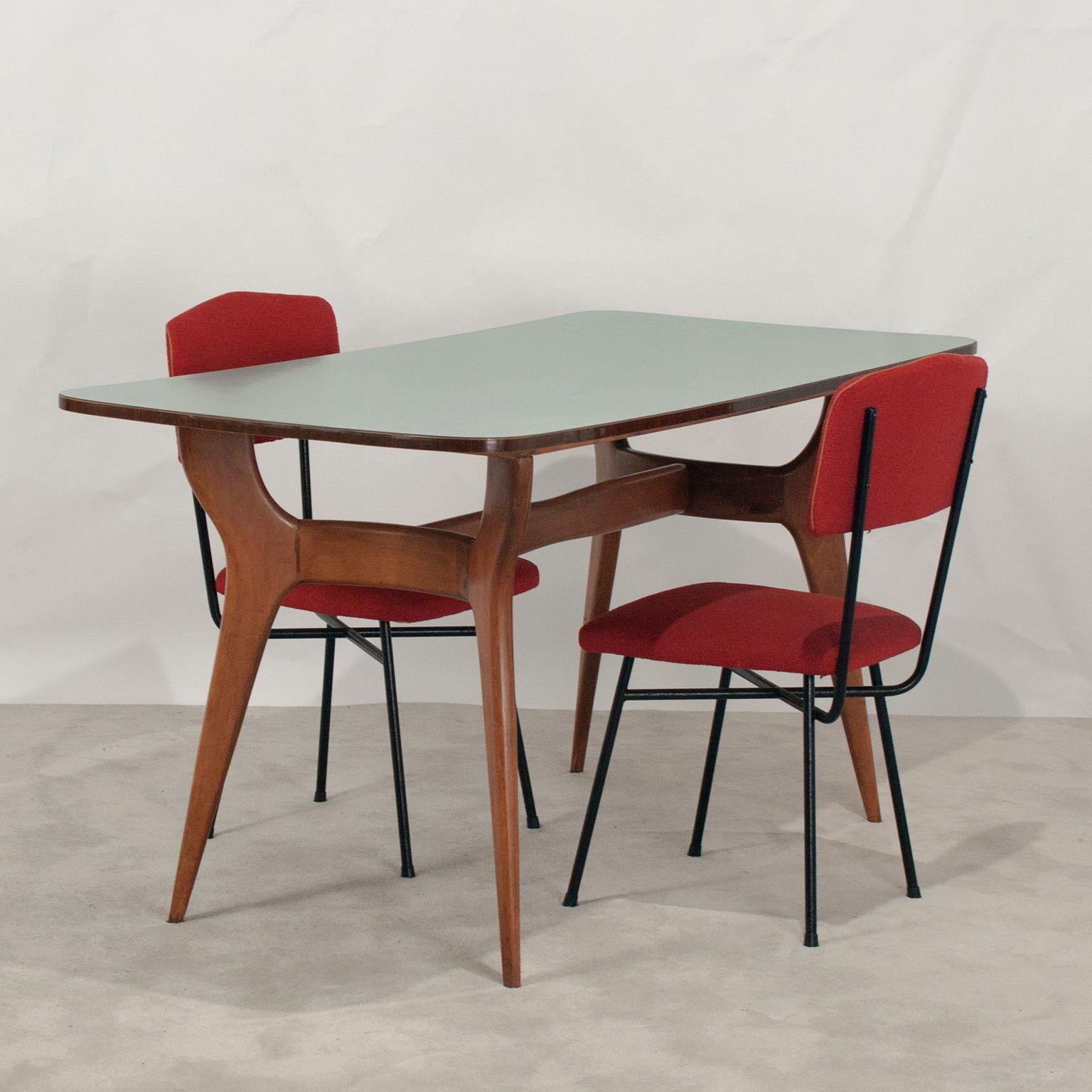 Dining Table After Ico Parisi, Midcentury, Wood and Green Formica, 1950s In Good Condition In Barcelona, Cataluna