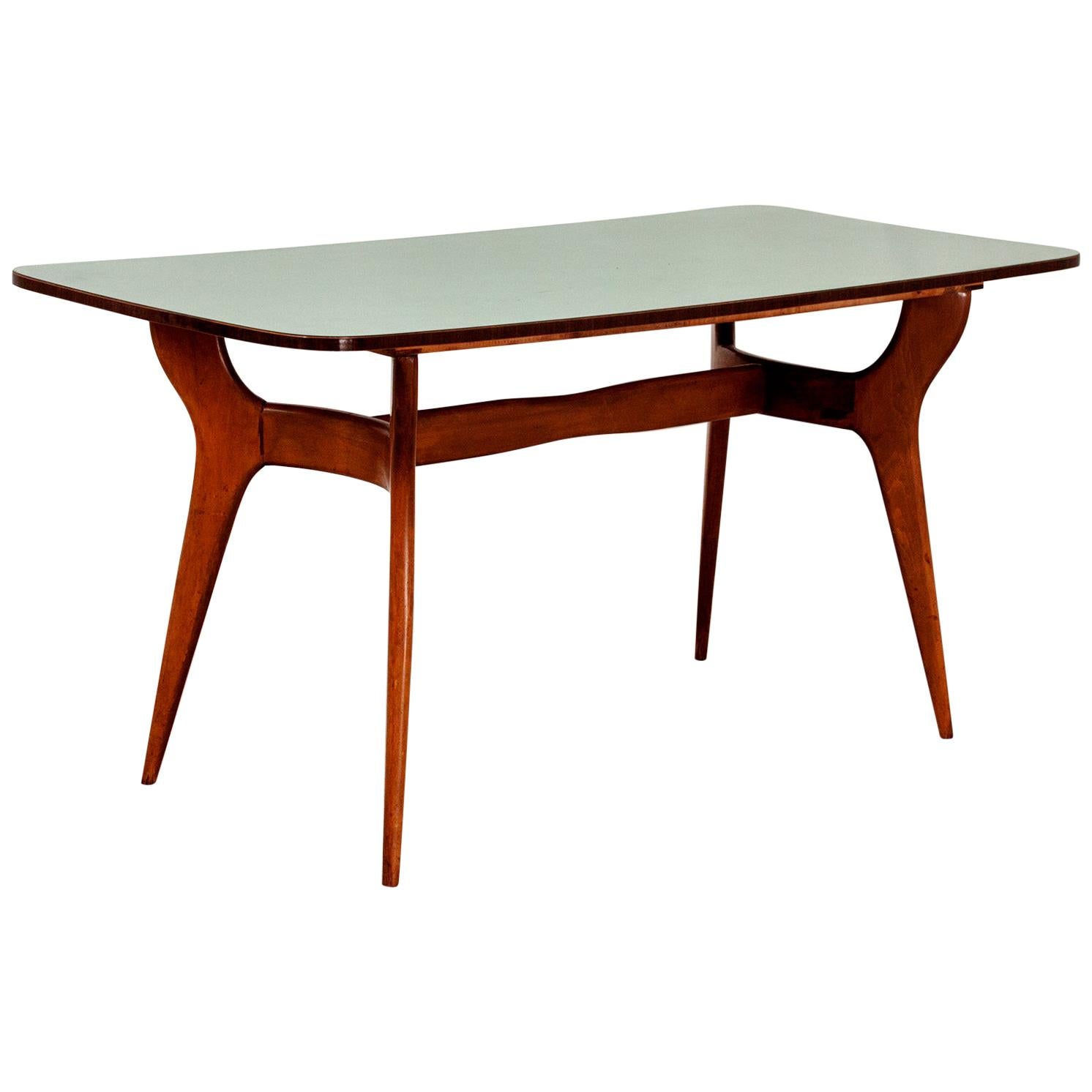 Dining Table After Ico Parisi, Midcentury, Wood and Green Formica, 1950s