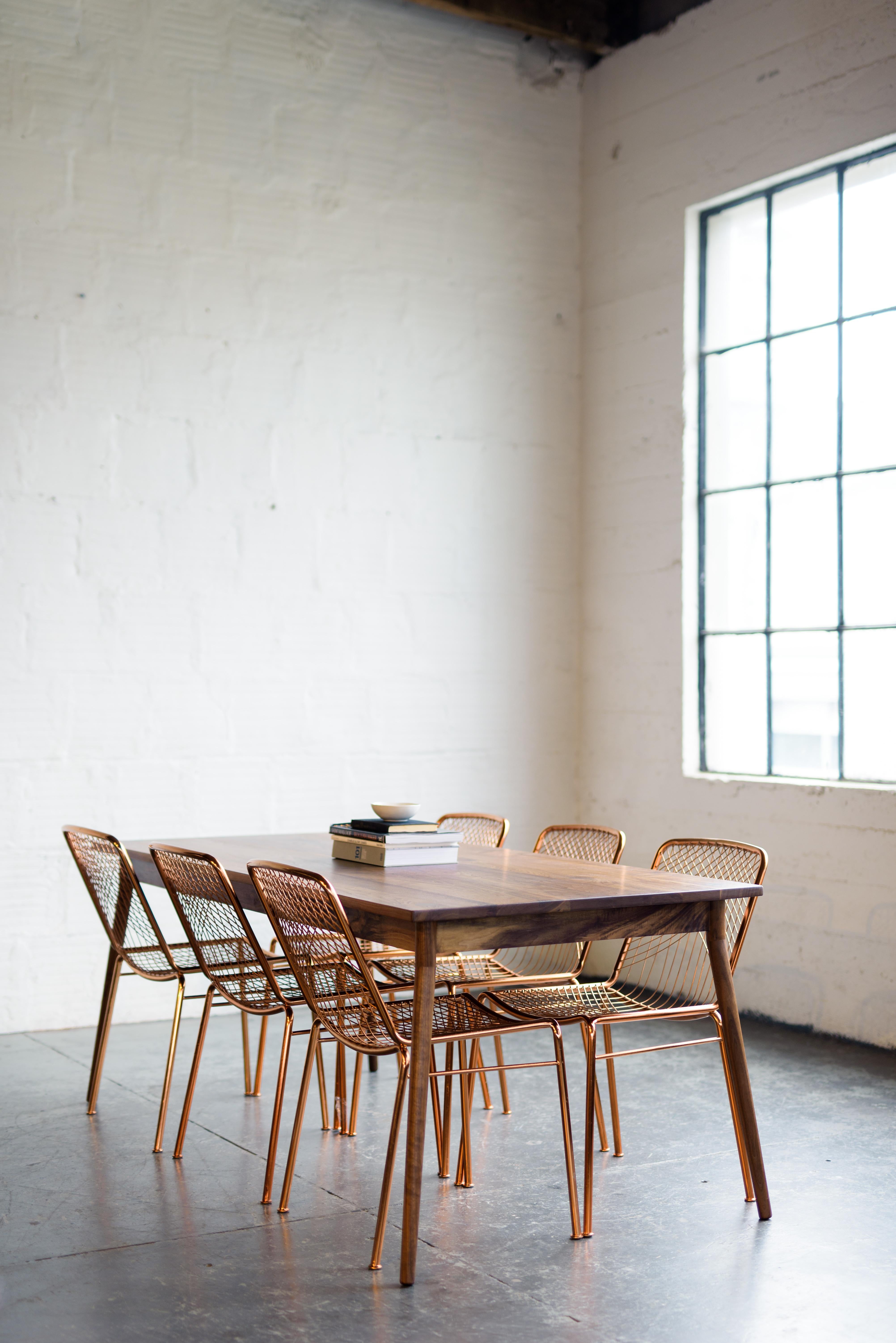 Dining Table, American Walnut Wood Minimalist Handcrafted Kitchen Table For Sale 4