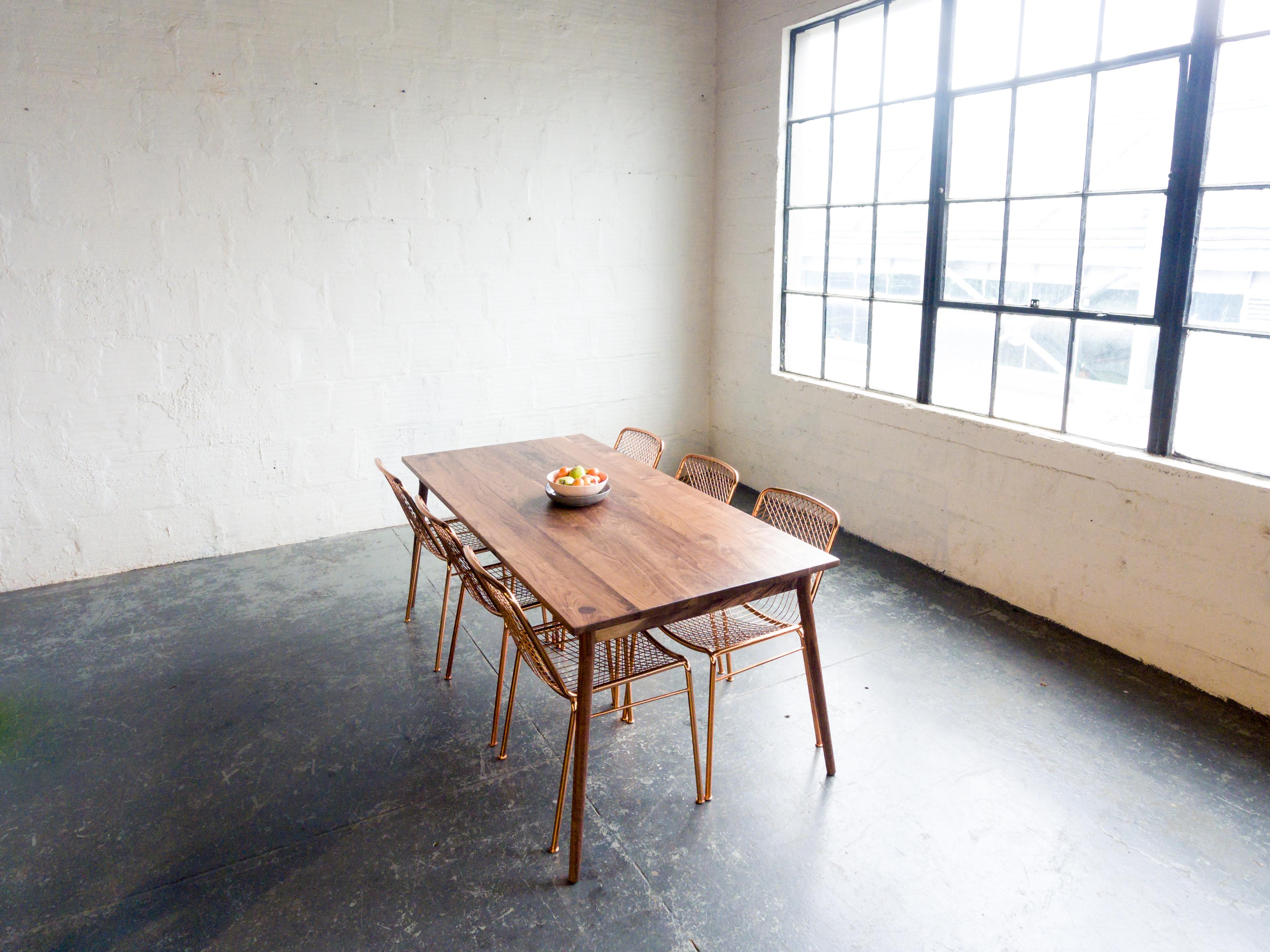Scandinavian Modern Dining Table, American Walnut Wood Minimalist Handcrafted Kitchen Table