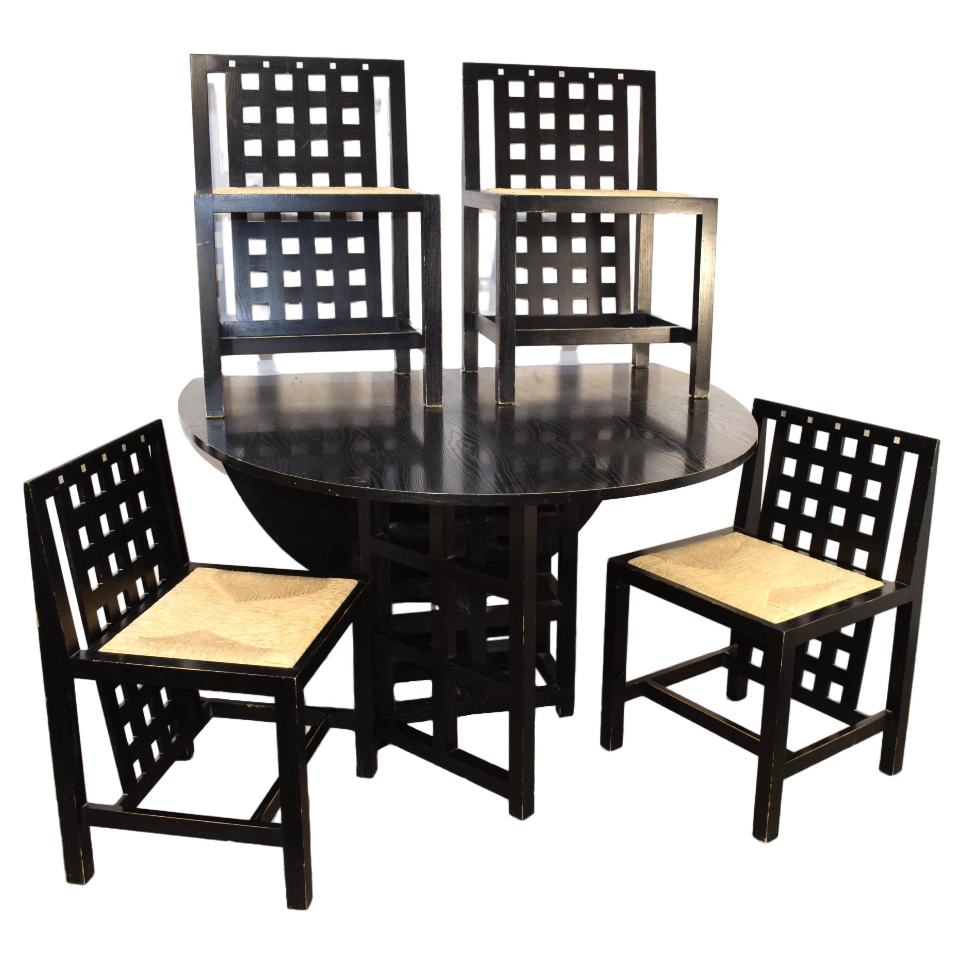 Dining table and 4 chairs by Charles Rennie Mackintosh for Cassina, 1970s For Sale