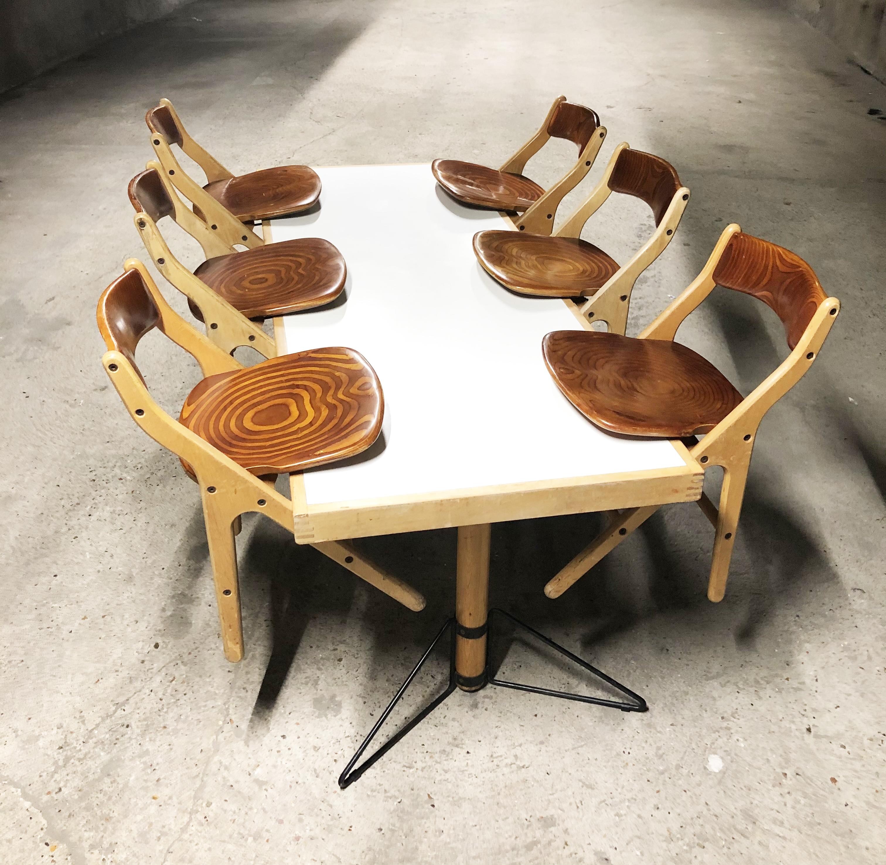 French Dining Table and 6 Chairs by Marc Held for IBM, Bessière, 1983 For Sale