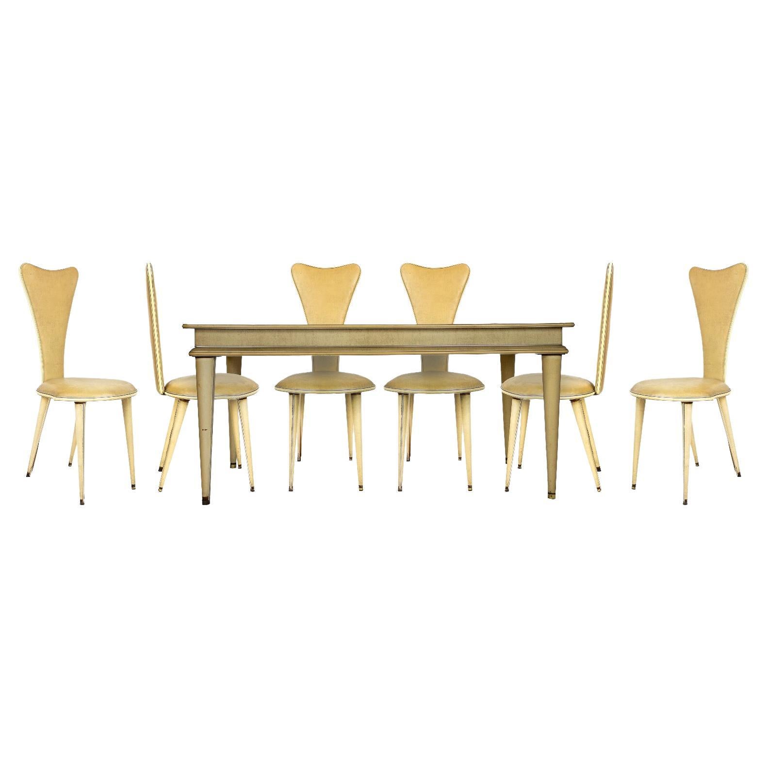 Table de salle à manger et ensemble de six chaises par Umberto Mascagni, Italie, années 1950 en vente