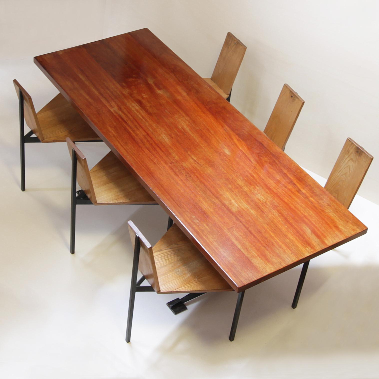 Mid-Century Modern Dining Table and Six '6' Chairs by Wim Den Boon, Netherlands 1958 For Sale