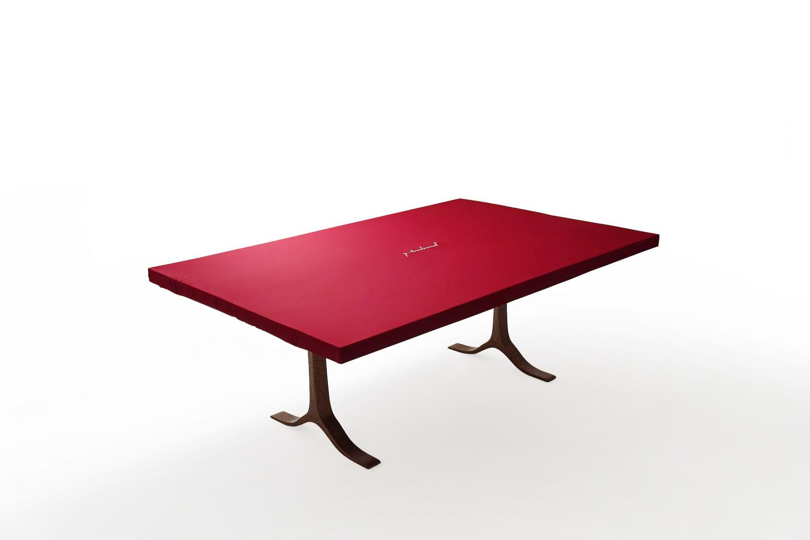 Dining Table, Antique Wood and Sand Cast Sculptured Bronze Base by P. Tendercool For Sale 9