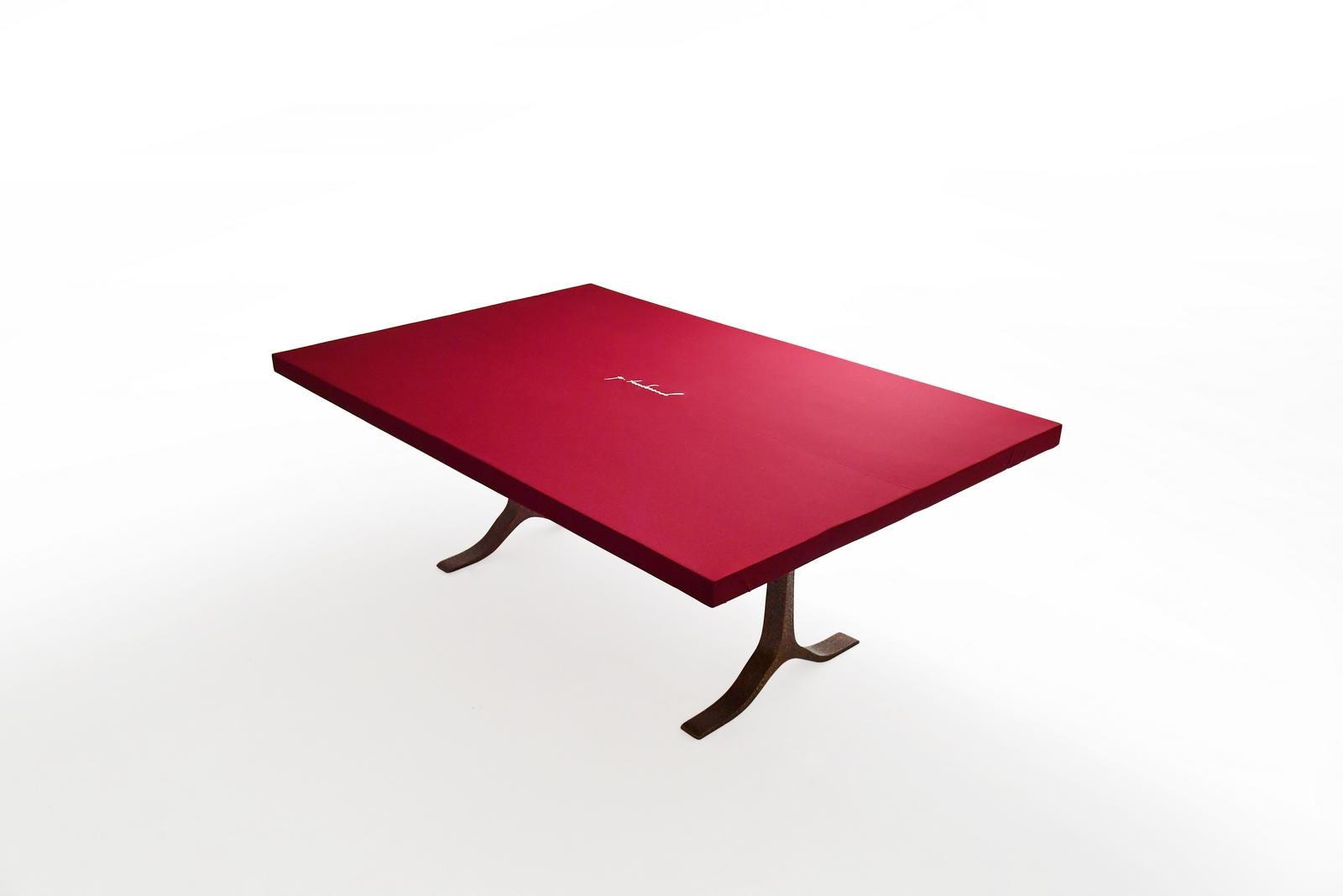 Dining Table, Antique Wood and Sand Cast Sculptured Bronze Base by P. Tendercool For Sale 10