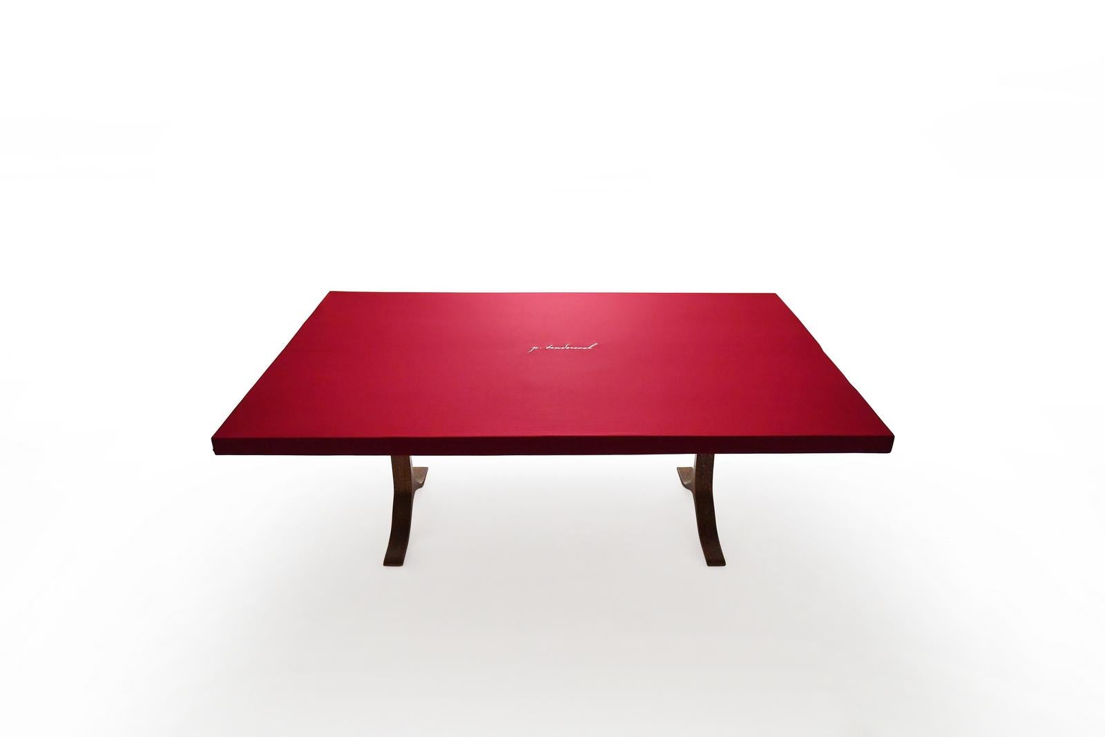 Dining Table, Antique Wood and Sand Cast Sculptured Bronze Base by P. Tendercool For Sale 11