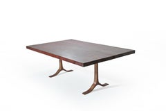 Dining Table, Antique Wood and Sand Cast Sculptured Bronze Base by P. Tendercool