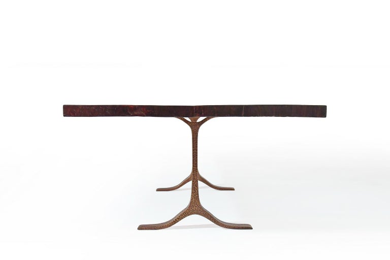 Thai Dining Table, Antique Wood and Sand Cast Sculptured Bronze Base by P. Tendercool For Sale