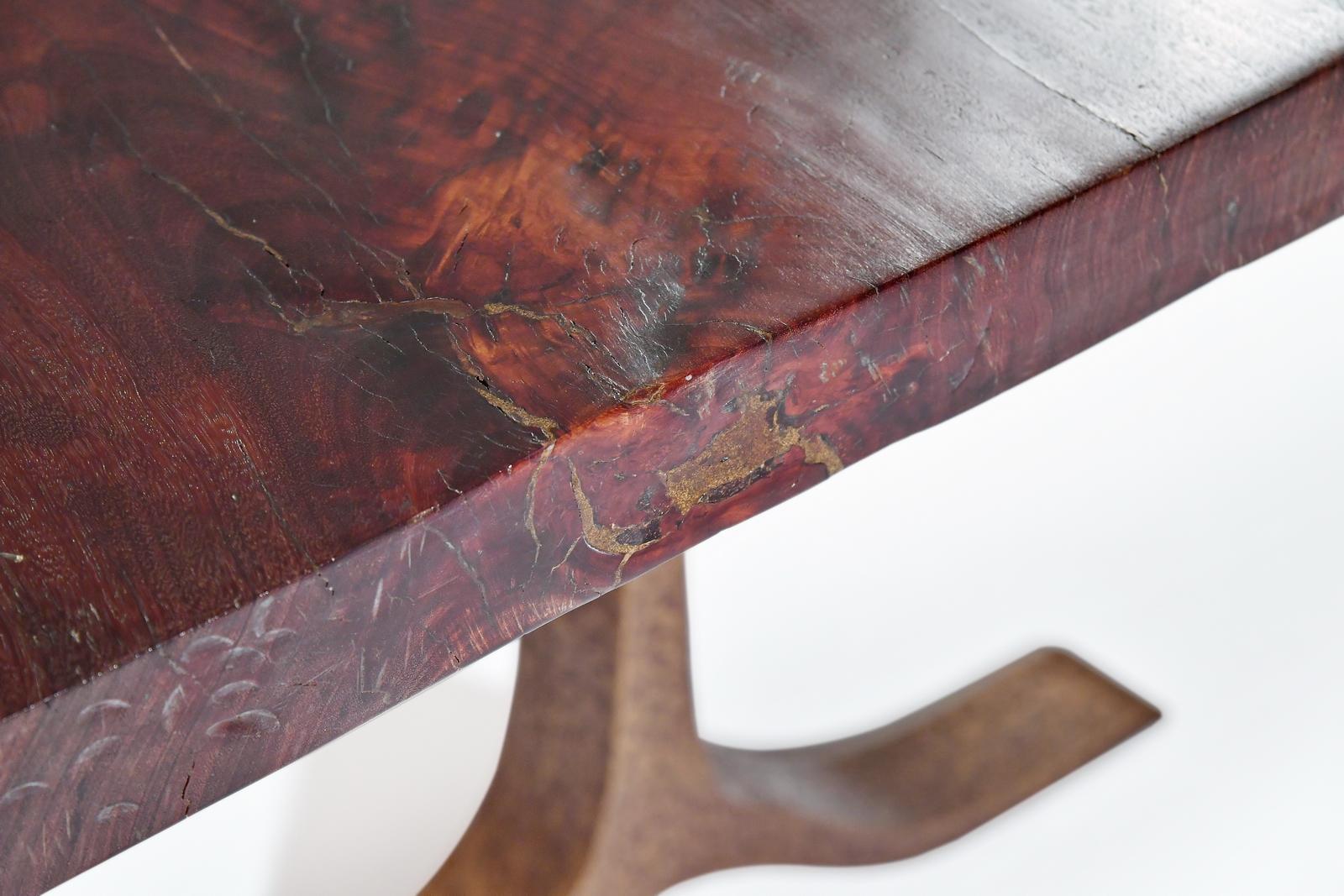 Dining Table, Antique Wood and Sand Cast Sculptured Bronze Base by P. Tendercool For Sale 1