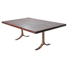 Dining Table, Antique Wood and Sand Cast Sculptured Bronze Base by P. Tendercool
