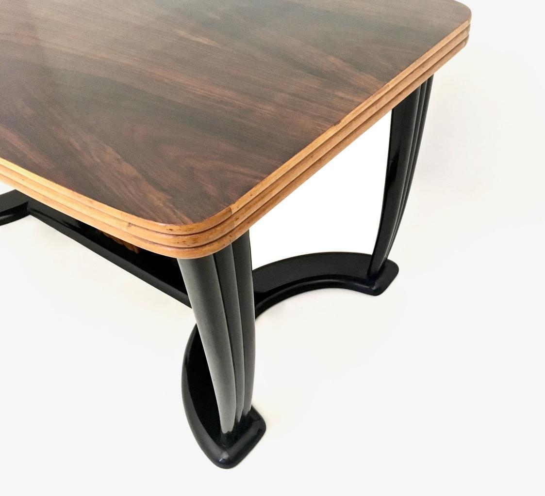 Ebonized Dining Table Ascribable to Borsani with Removable Black Opaline Glass Top, Italy