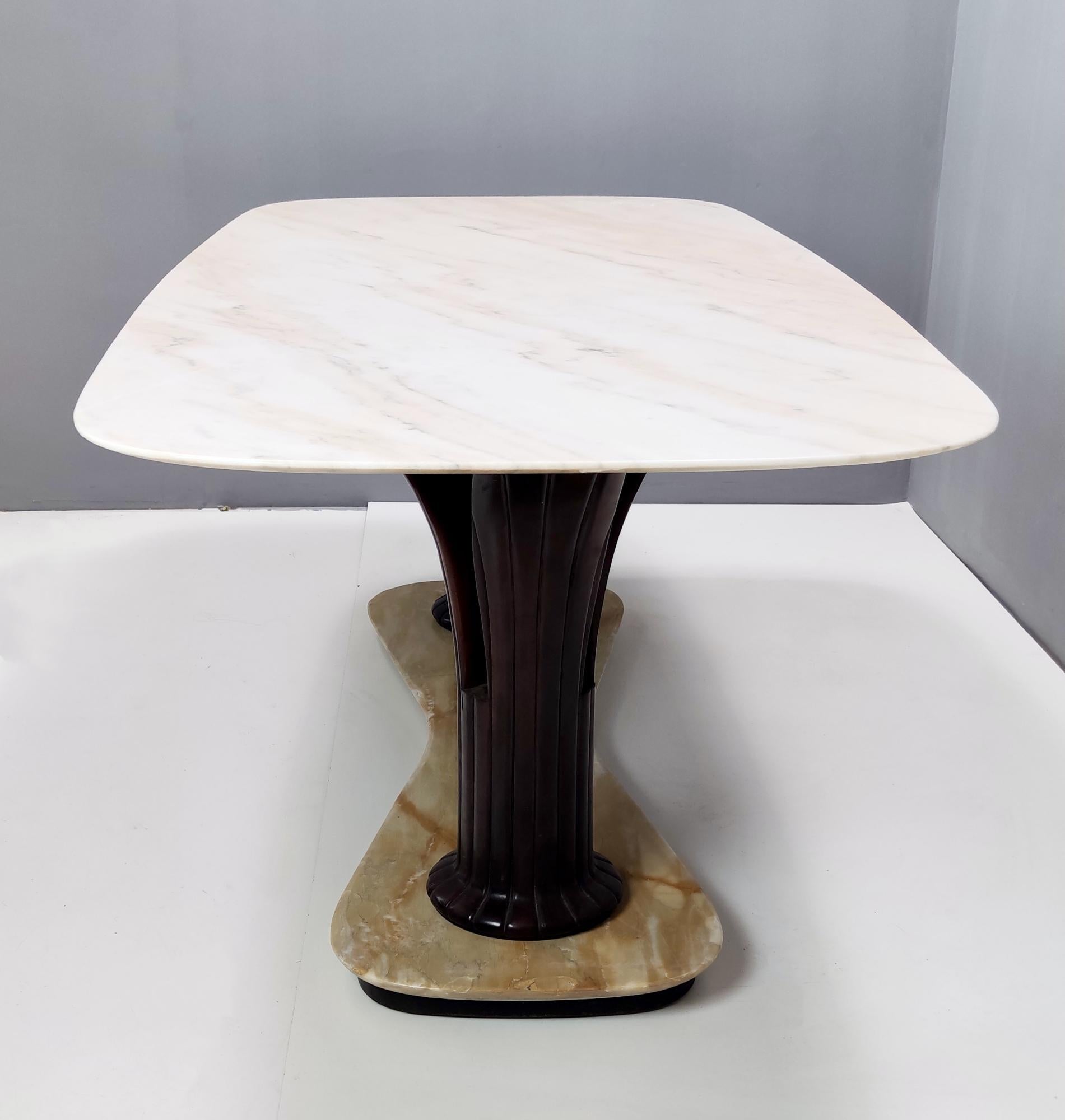 Turned Dining Table Ascribable to Osvaldo Borsani with a Portuguese Pink Marble Top