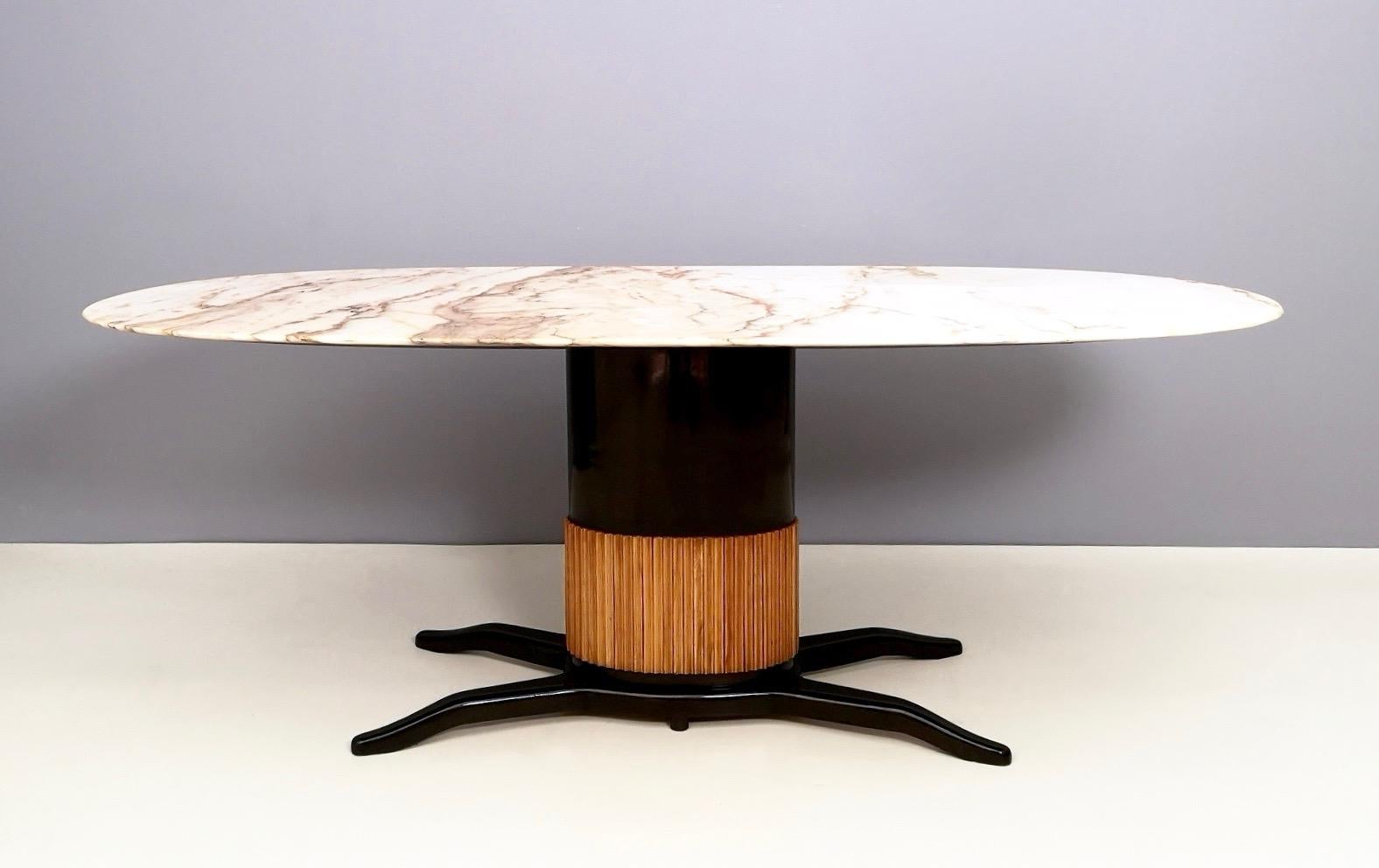 Ebonized Dining Table Ascribable to Paolo Buffa with a Pink Marble Top, Italy, 1950s