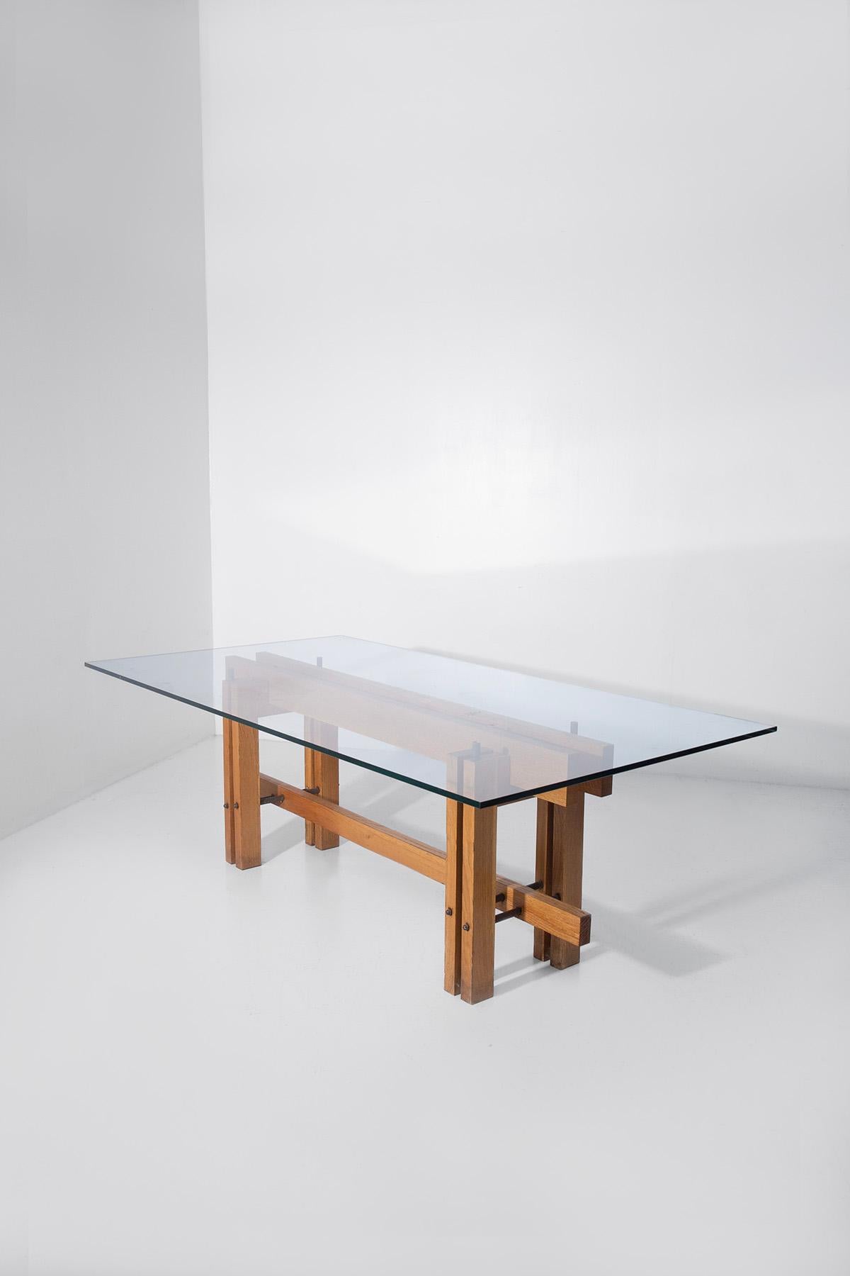 Mid-Century moderno Dining table attr. to Carlo Scarpa geometric with glass top in vendita