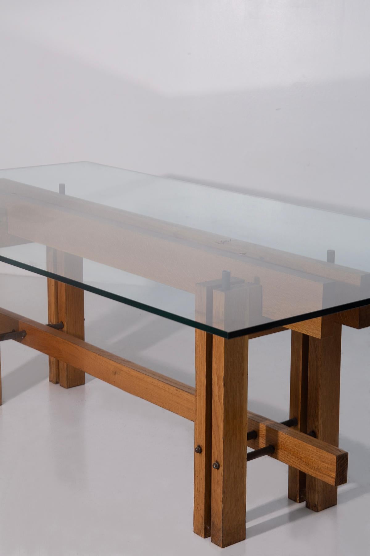 Dining table attr. to Carlo Scarpa geometric with glass top In condizioni buone in vendita a Milano, IT