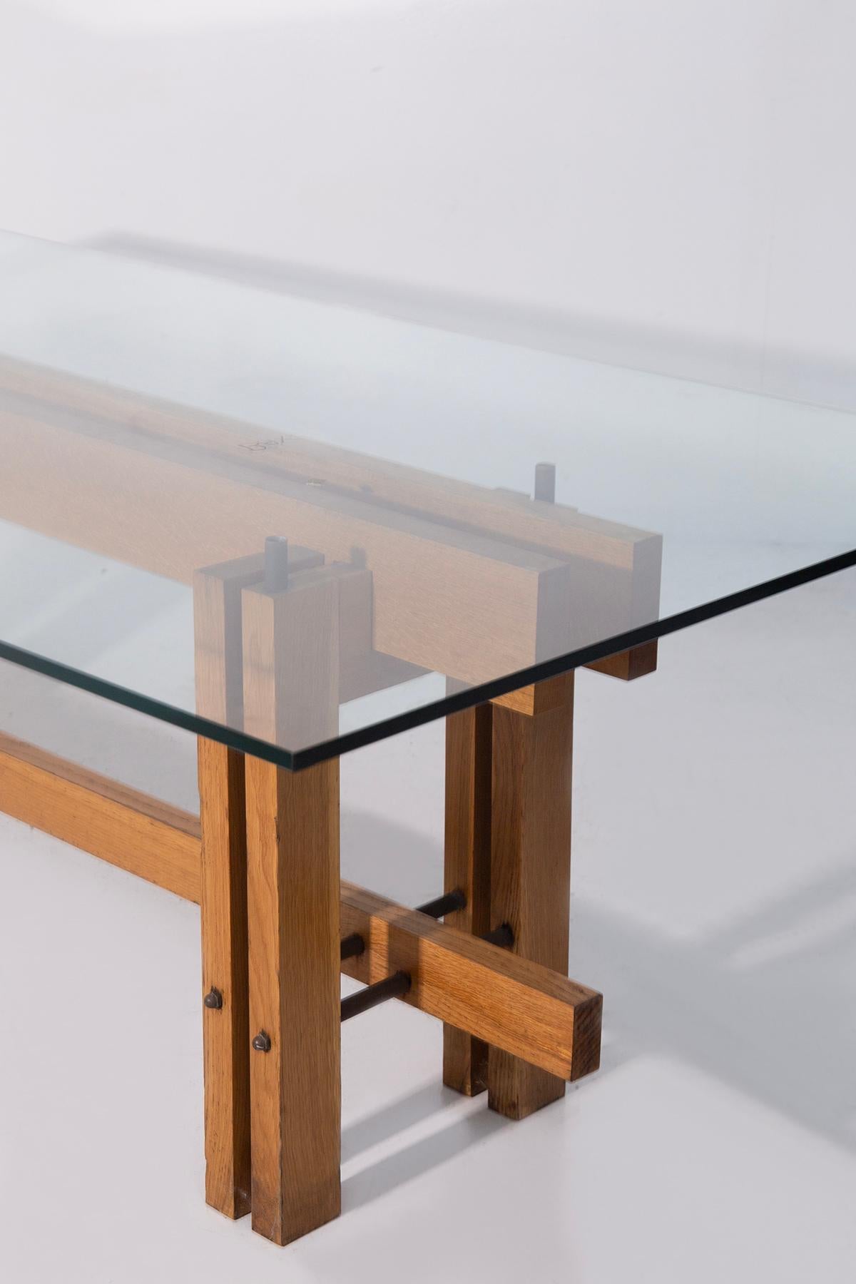 Ottone Dining table attr. to Carlo Scarpa geometric with glass top in vendita