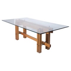 Table de salle à manger attr. à Carlo Scarpa géométrique avec plateau en verre