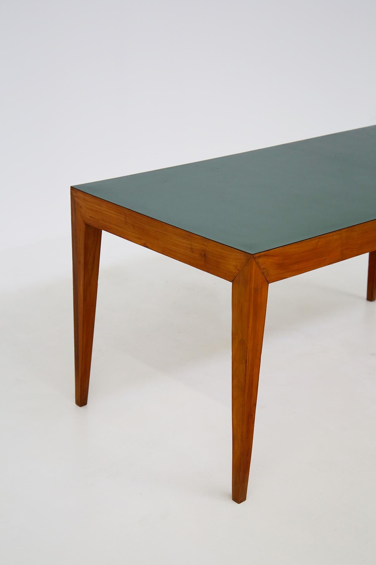 Dining Table Attributed to Gio Ponti in Walnut and Green Formica, 1950s In Good Condition In Milano, IT