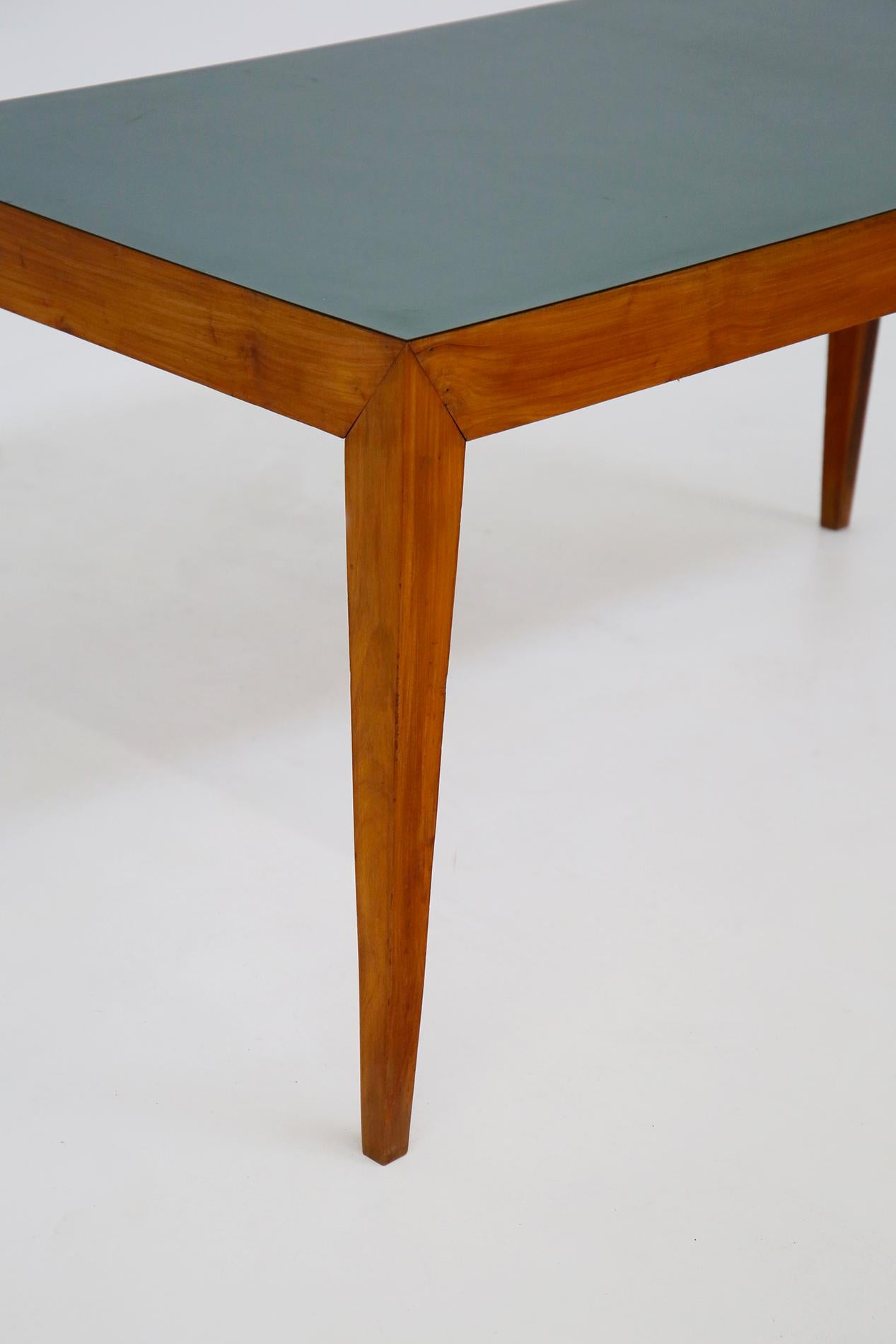 Dining Table Attributed to Gio Ponti in Walnut and Green Formica, 1950s 1