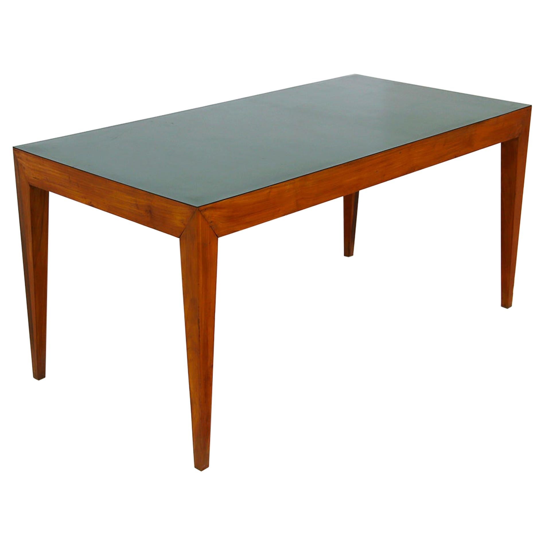 Dining Table Attributed to Gio Ponti in Walnut and Green Formica, 1950s