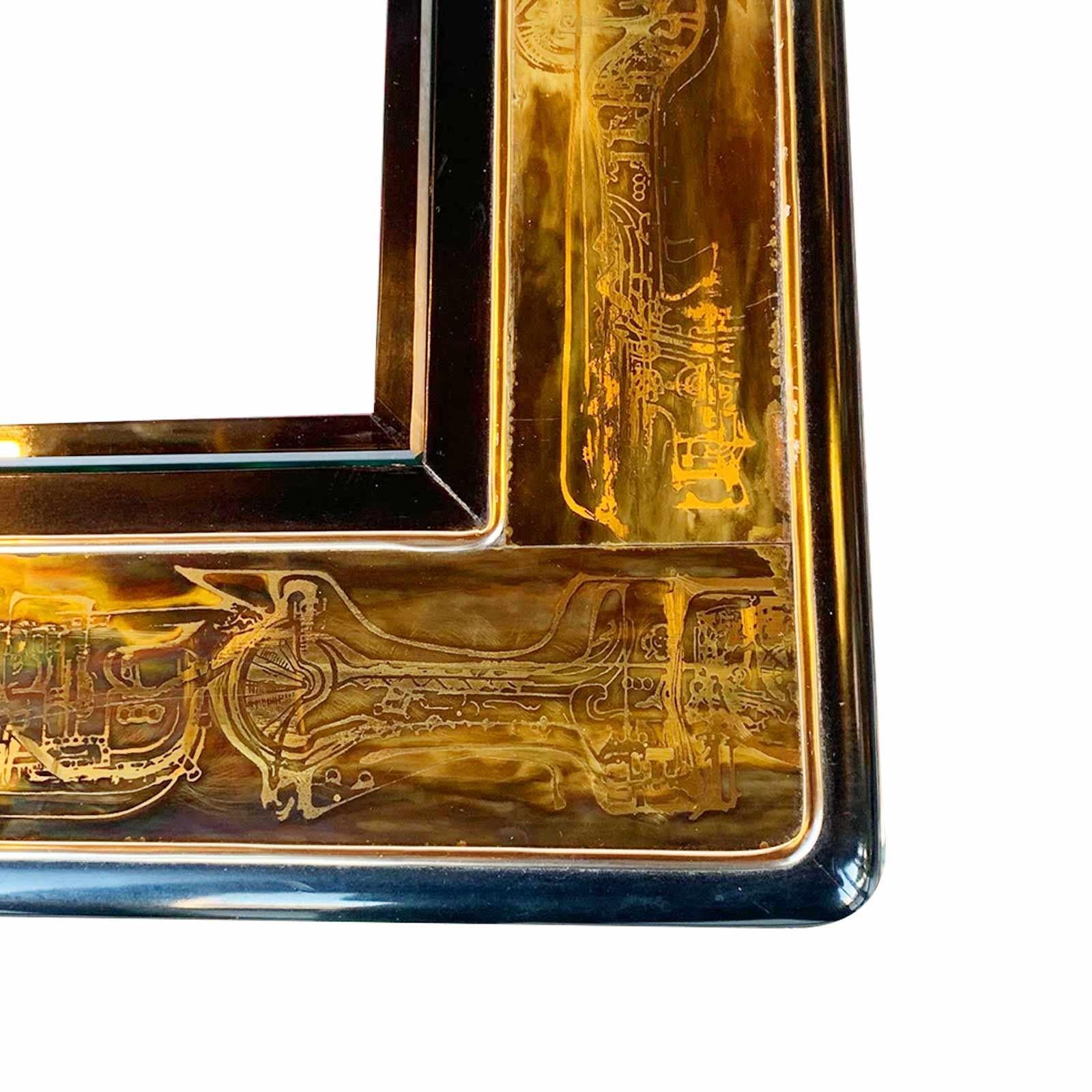 Dining table brass acid etched by Bernhard Rohne for Mastercraft 1970s.