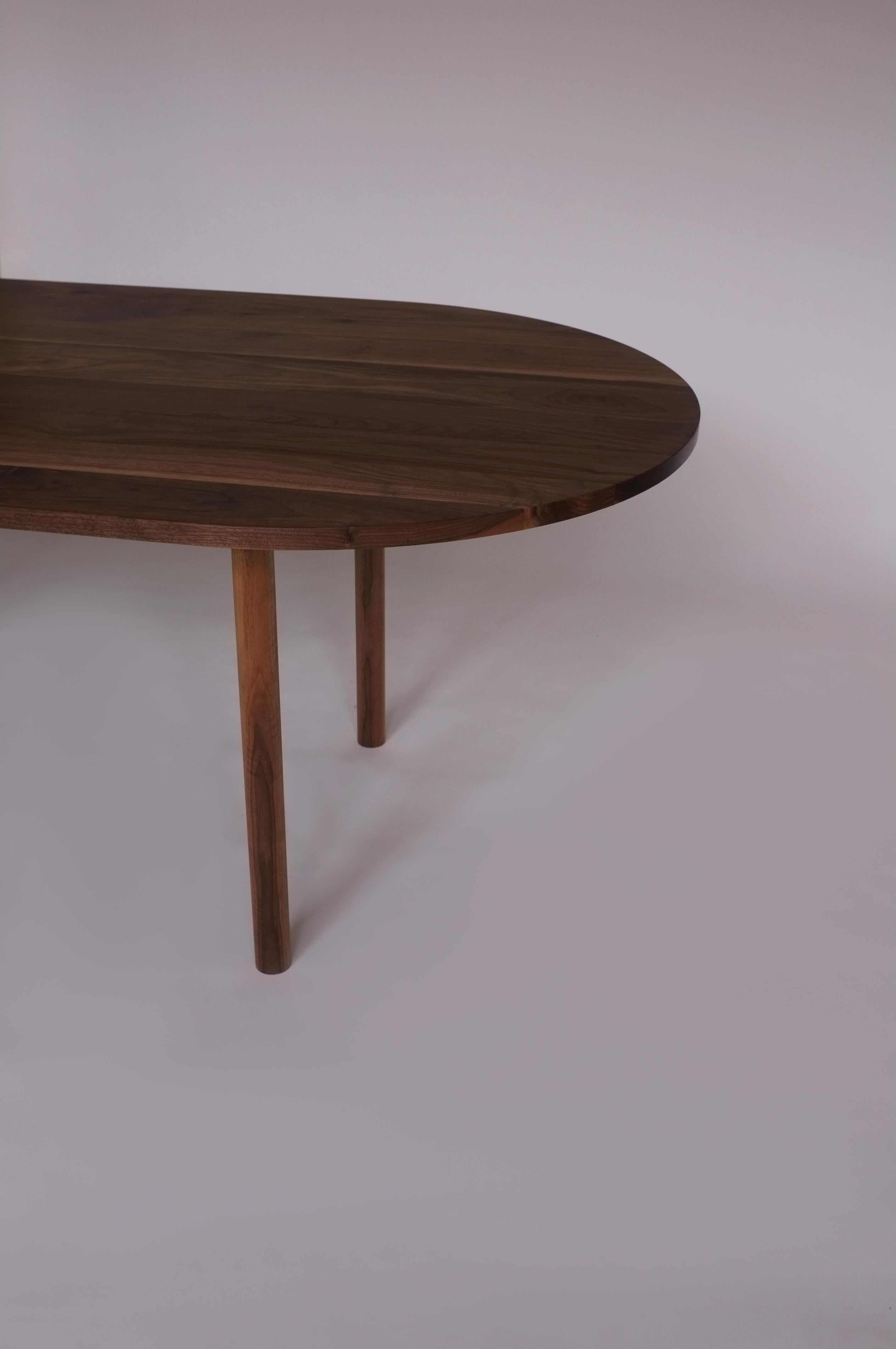 American Dining Table by Campagna, Contemporary Minimal Pill Shaped Walnut Wooden Table