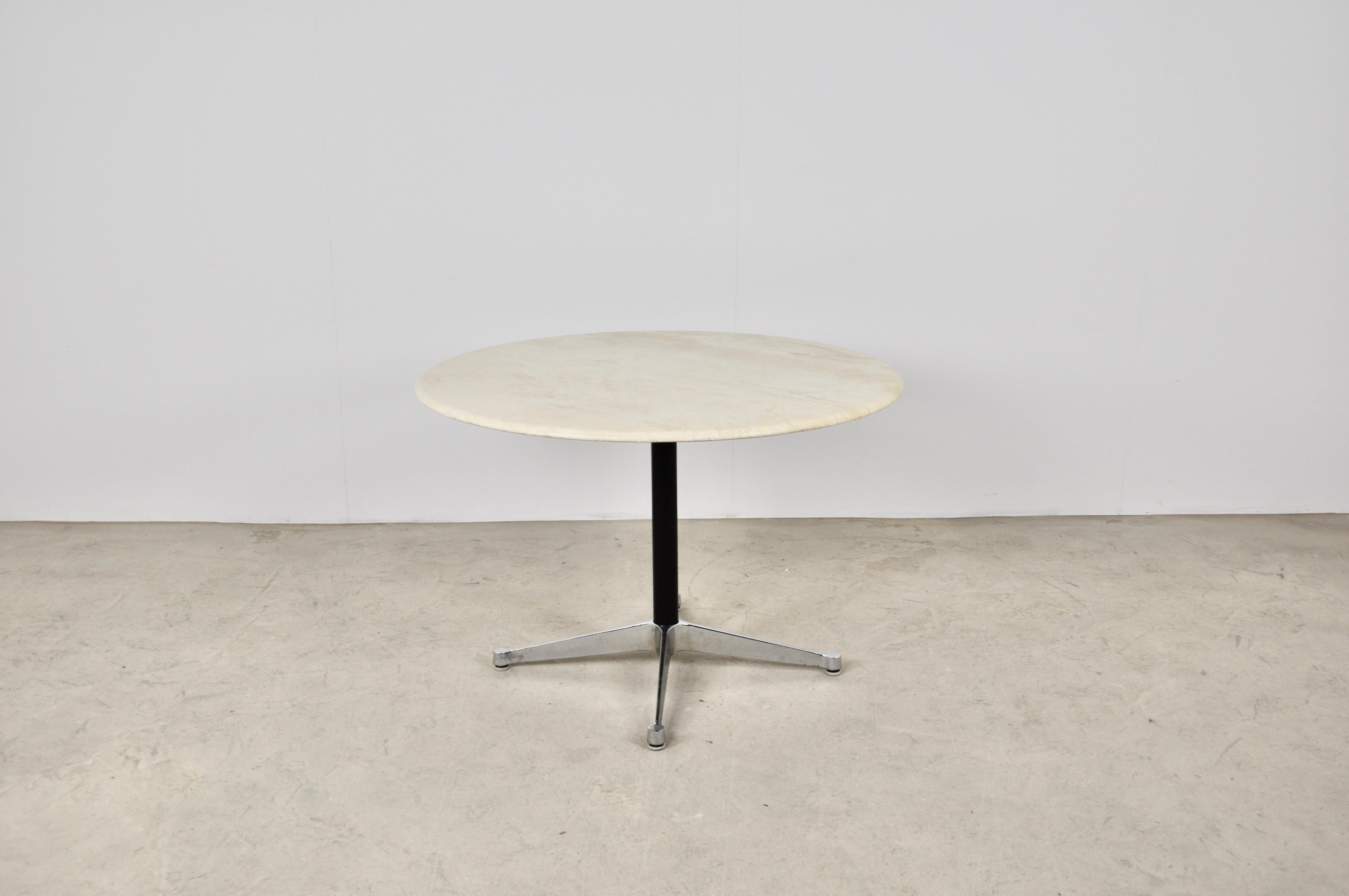 Marble table and aluminum leg. Non-original shelf. Wear due to time and age of the table.