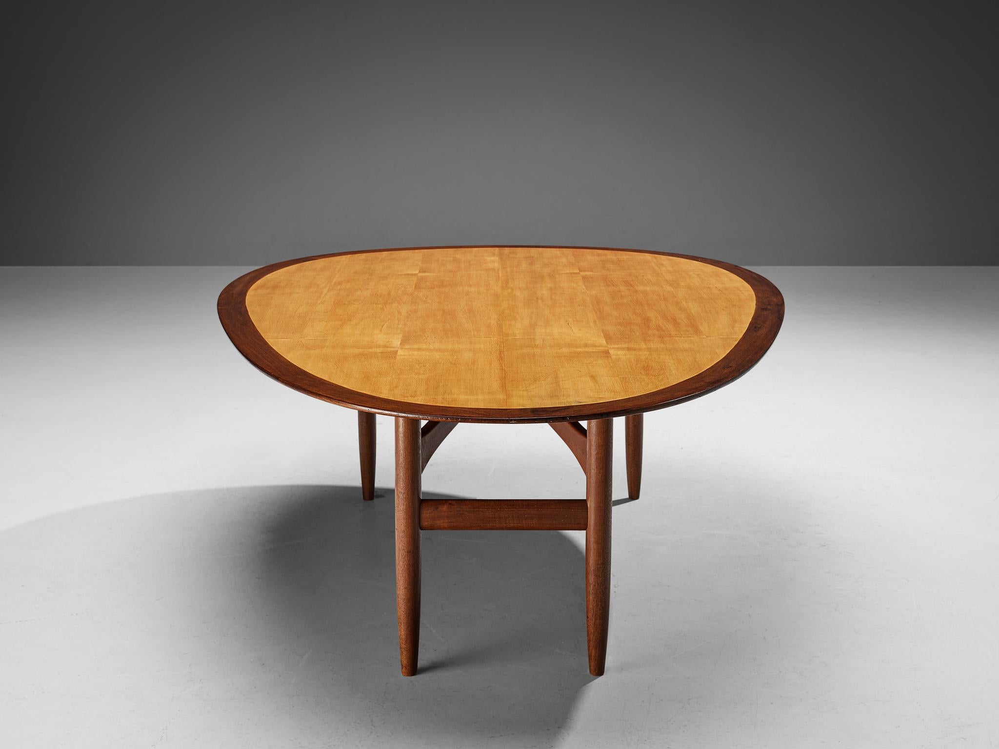 Dining Table by Danish Cabinetmaker in Teak and Maple For Sale 2