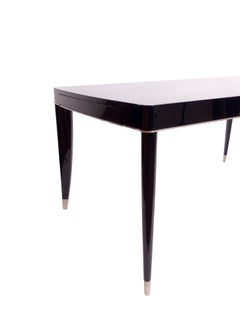 Dining Table by De Coene Freres Black Piano Lacquer Art Deco Belgium, 1940s