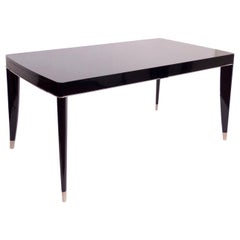Dining Table by De Coene Freres Black Piano Lacquer Art Deco Belgium, 1940s