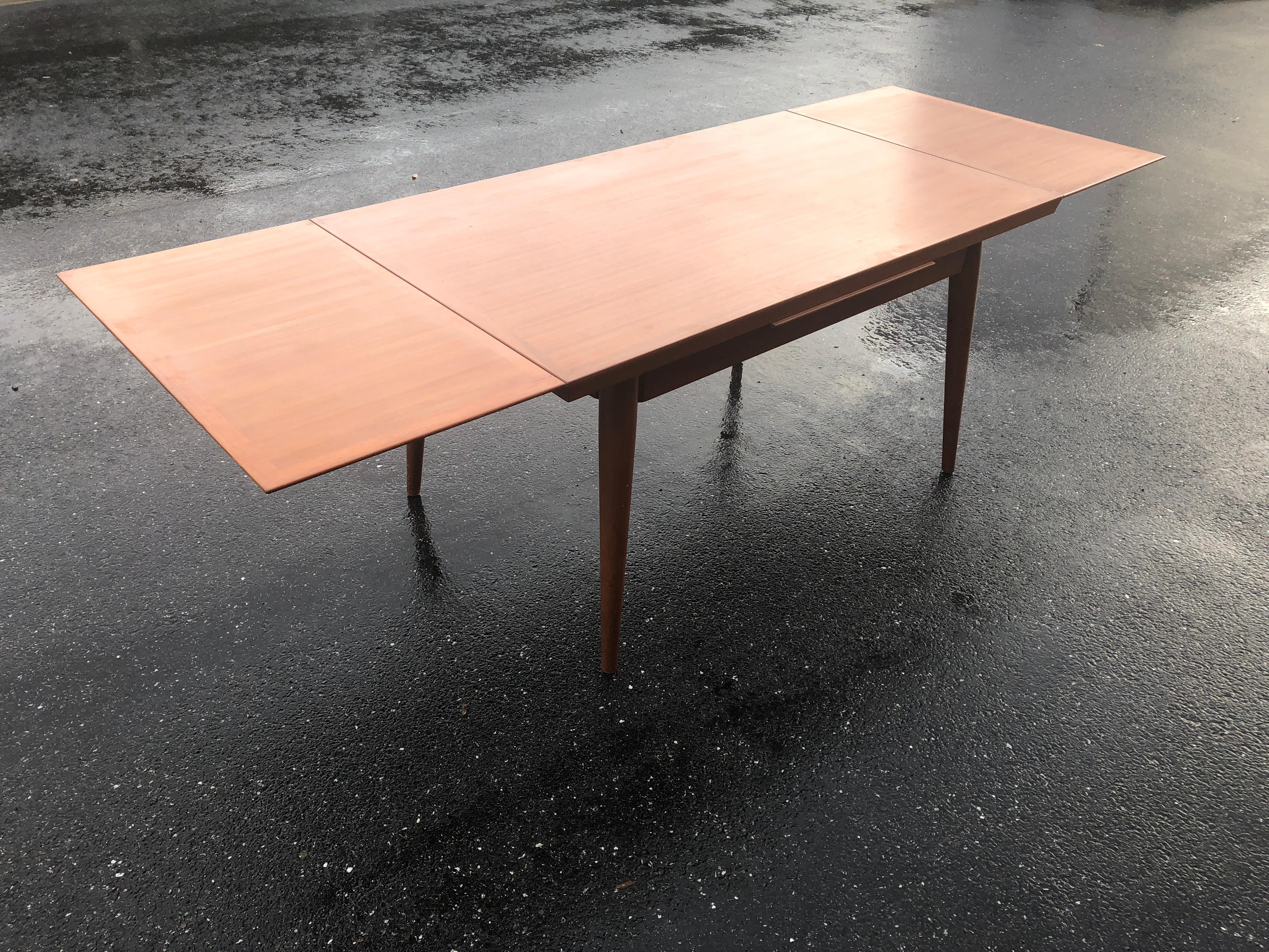 Wood Dining Table by Gaston Poisson with leaves For Sale
