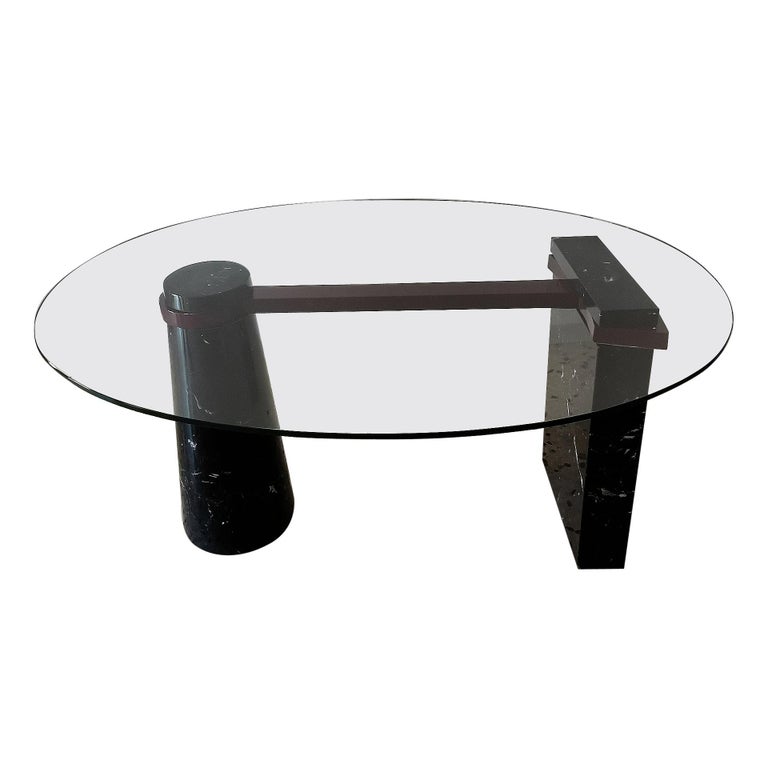 Dining Table by Maurizio Cattelan 1980 Black Marble Base Glass Top at