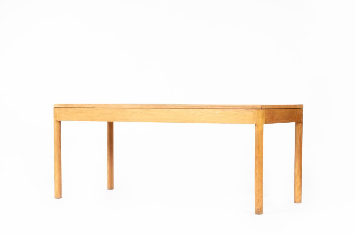Large dining table attributed to Pierre Gautier Delaye for Meuble Weekend collection in the 50s.
Structure with 4 legs in wood, rectangular top in oak veneer.
 