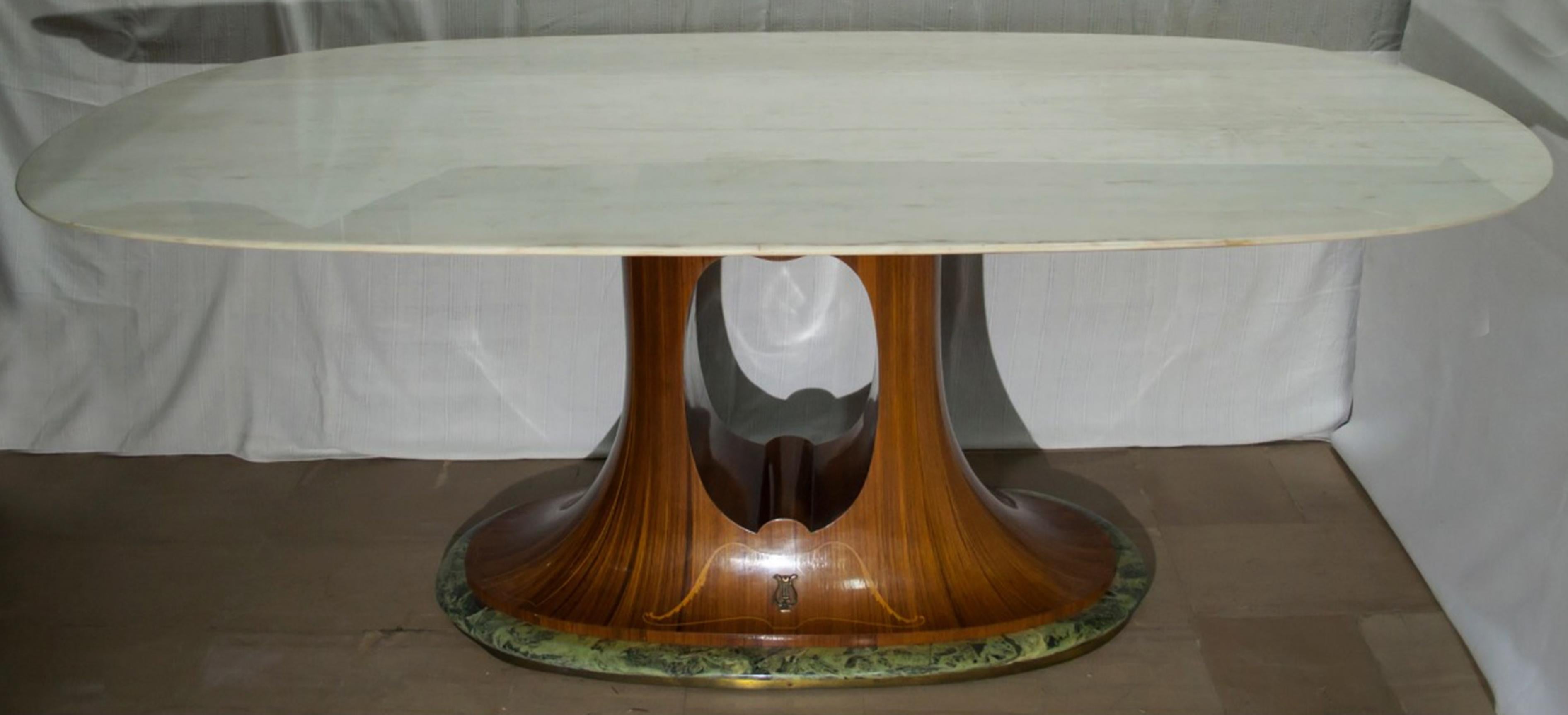Mid-20th Century After Vittorio Dassi Midcentury Italian Marble and Rosewood Dining Table, 1950s