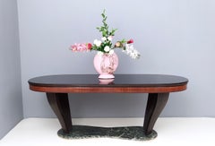 Dining Table by Vittorio Dassi with Oval Black Opaline Glass Top and Marble Base
