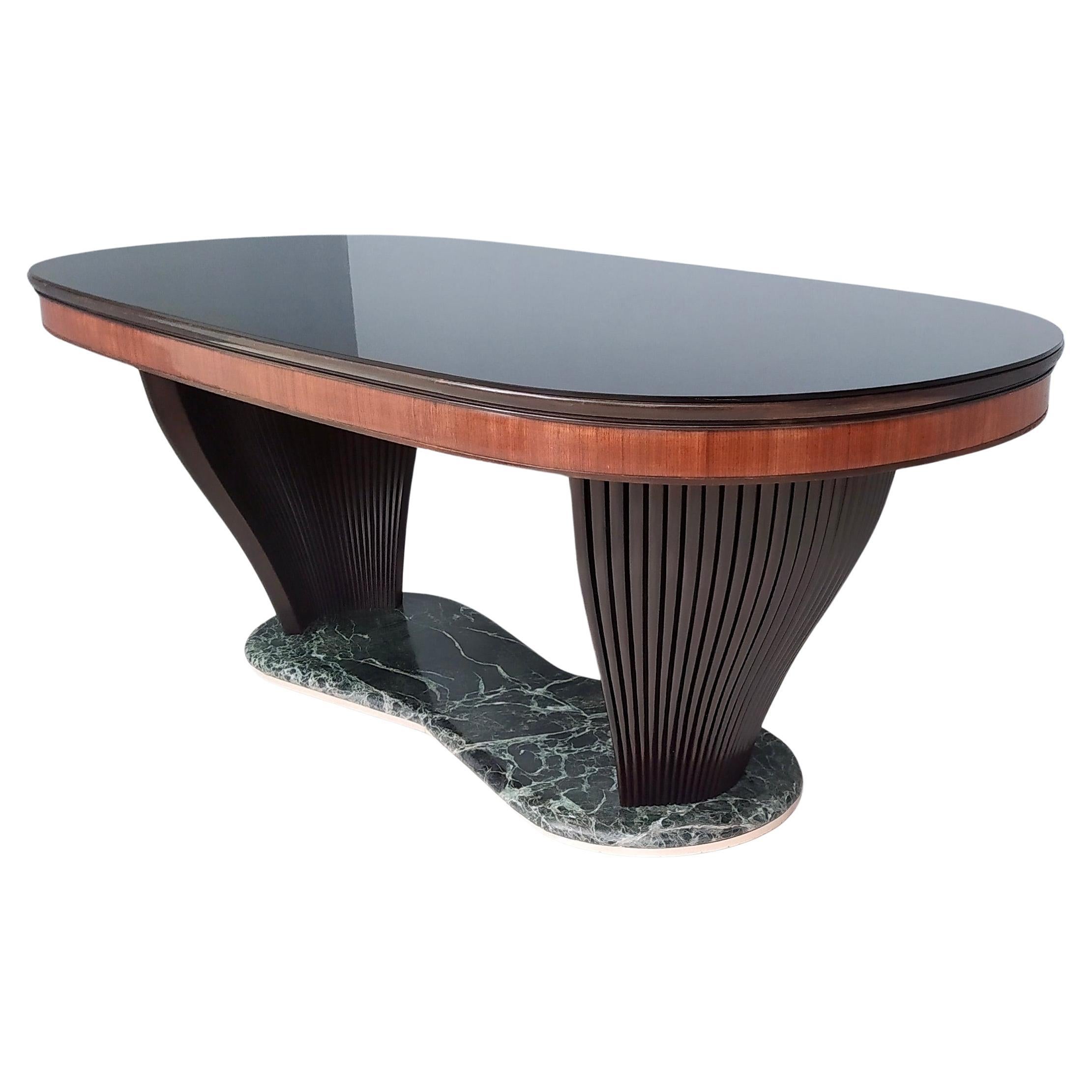 Dining Table by Vittorio Dassi with Oval Black Opaline Glass Top and Marble Base