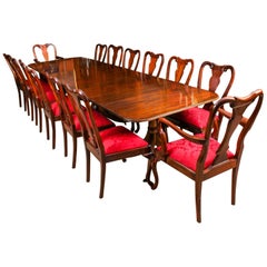 Vintage Dining Table by William Tillman, Harrods & 14 Queen Anne Chairs, 20th Century