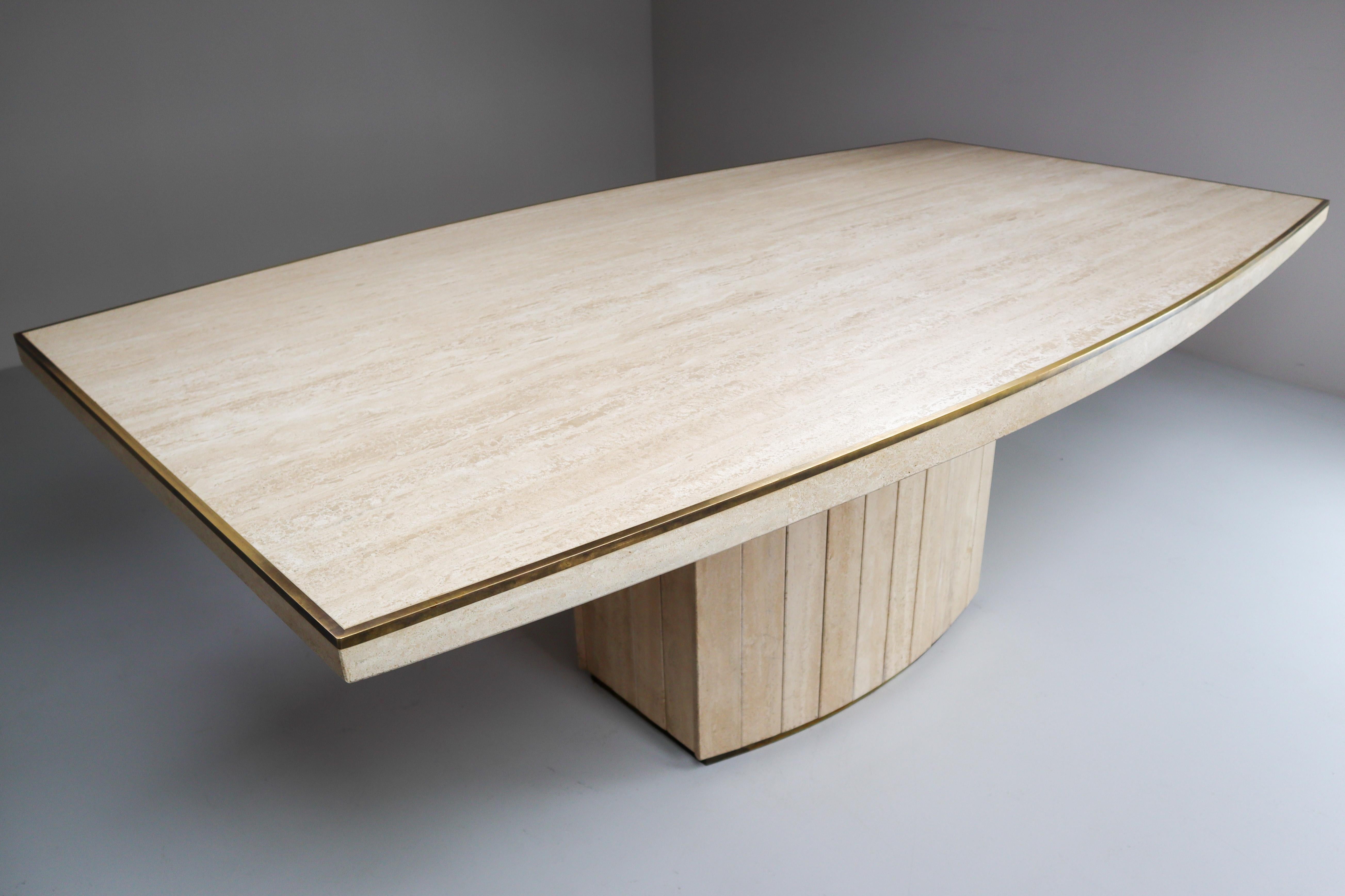 Travertine Dining Table by Willy Rizzo for Jean Charles, France, 1970s